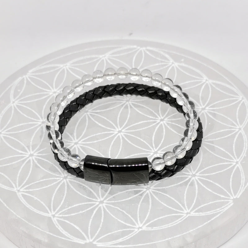 'Leather & Magnetic Closure' bracelet collection, double-strand of 8 millimeter beads. Available in 20.5 cm length. Beautiful AA to AAA quality beads!