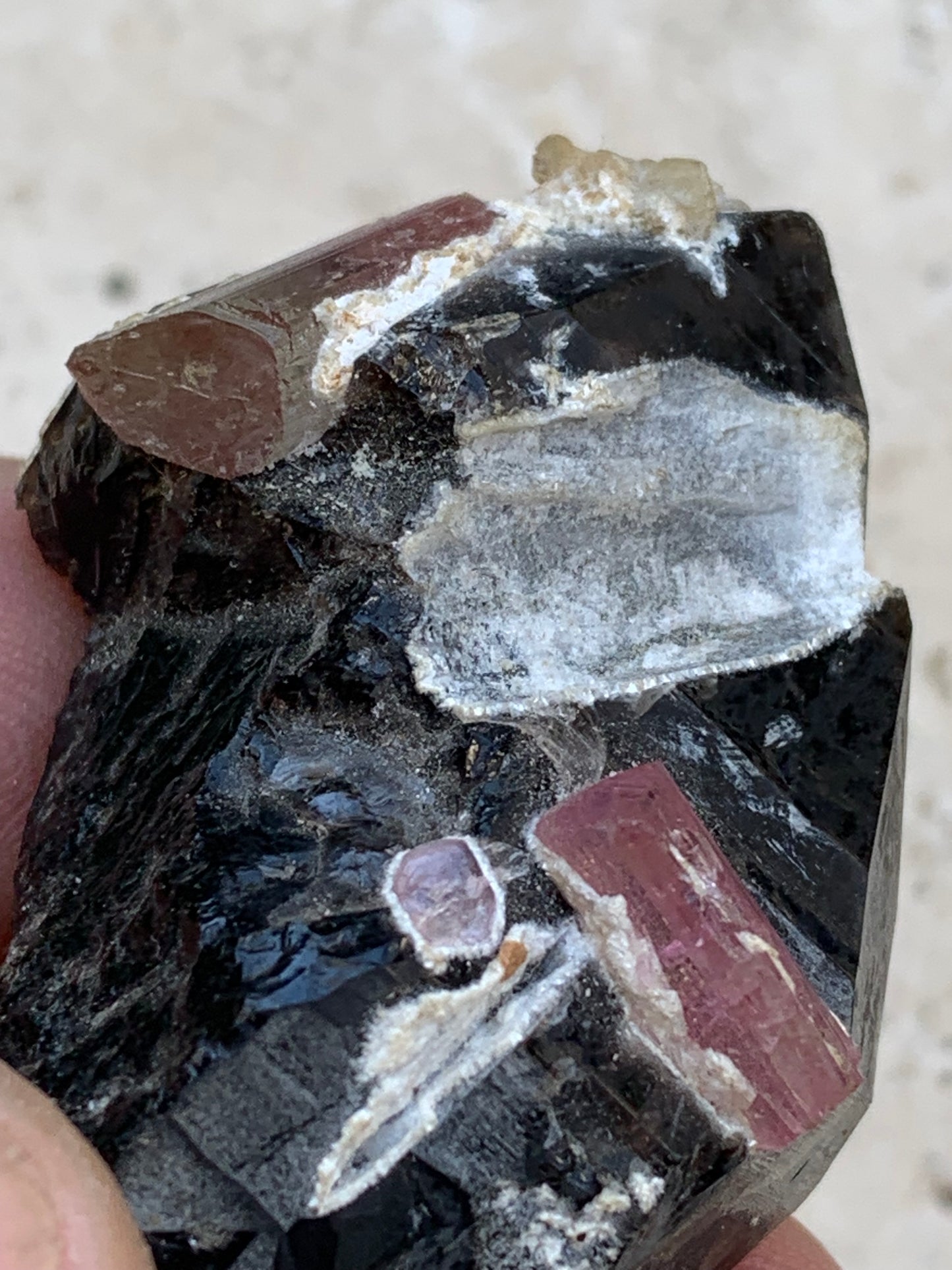 Morion Quartz / Smoky Quartz with Rubellite Tourmaline, natural specimen of 50 x 37 x 24mm - 37.5 grams. Beautiful little piece!
