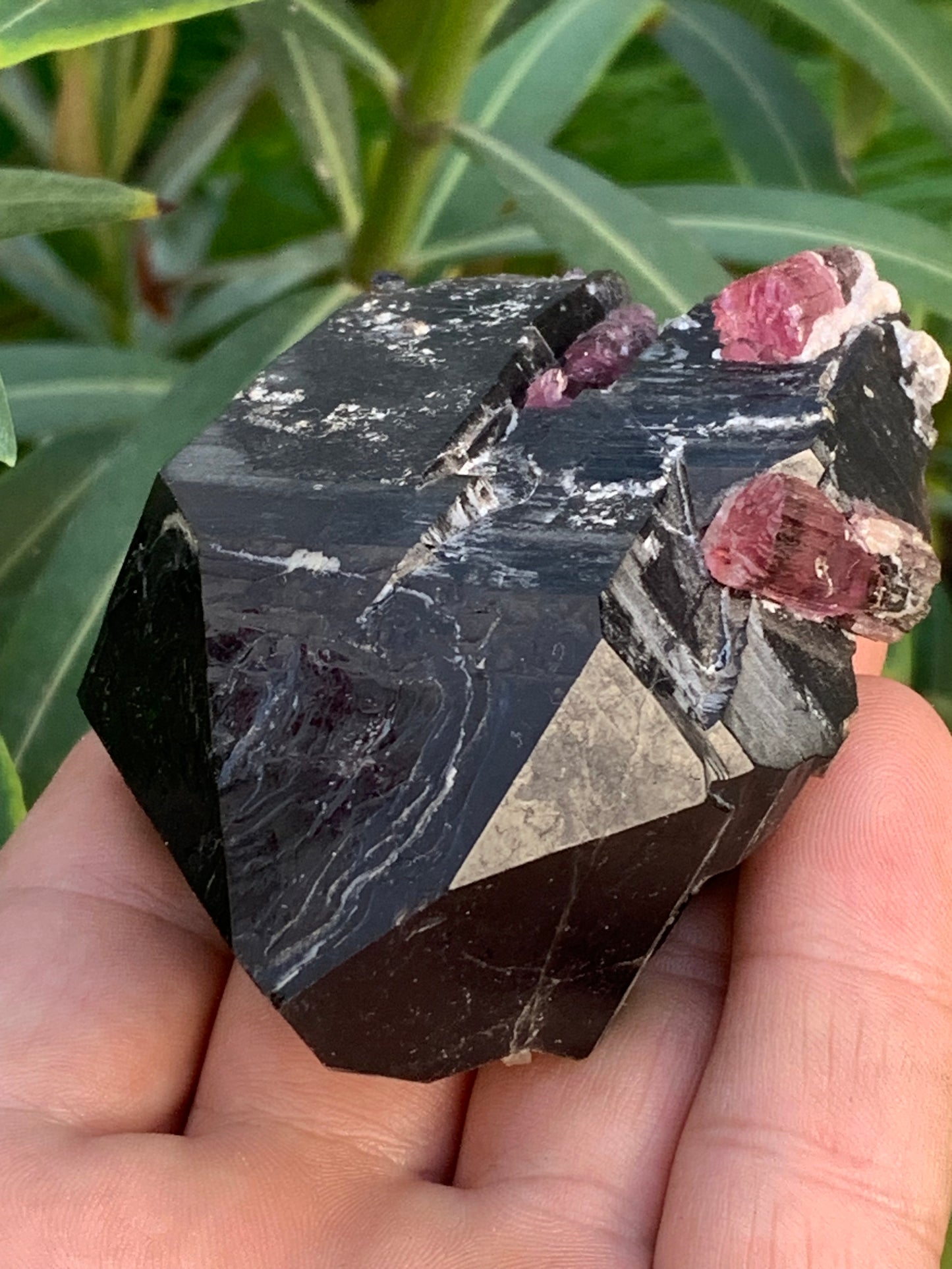Cristal de roche fumé/ Quartz Morion / Quartz Fumé avec Tourmaline Rubellite, incroyable spécimen naturel de 90 x 70 x 48mm - 216 grammes. Superbe pièce !