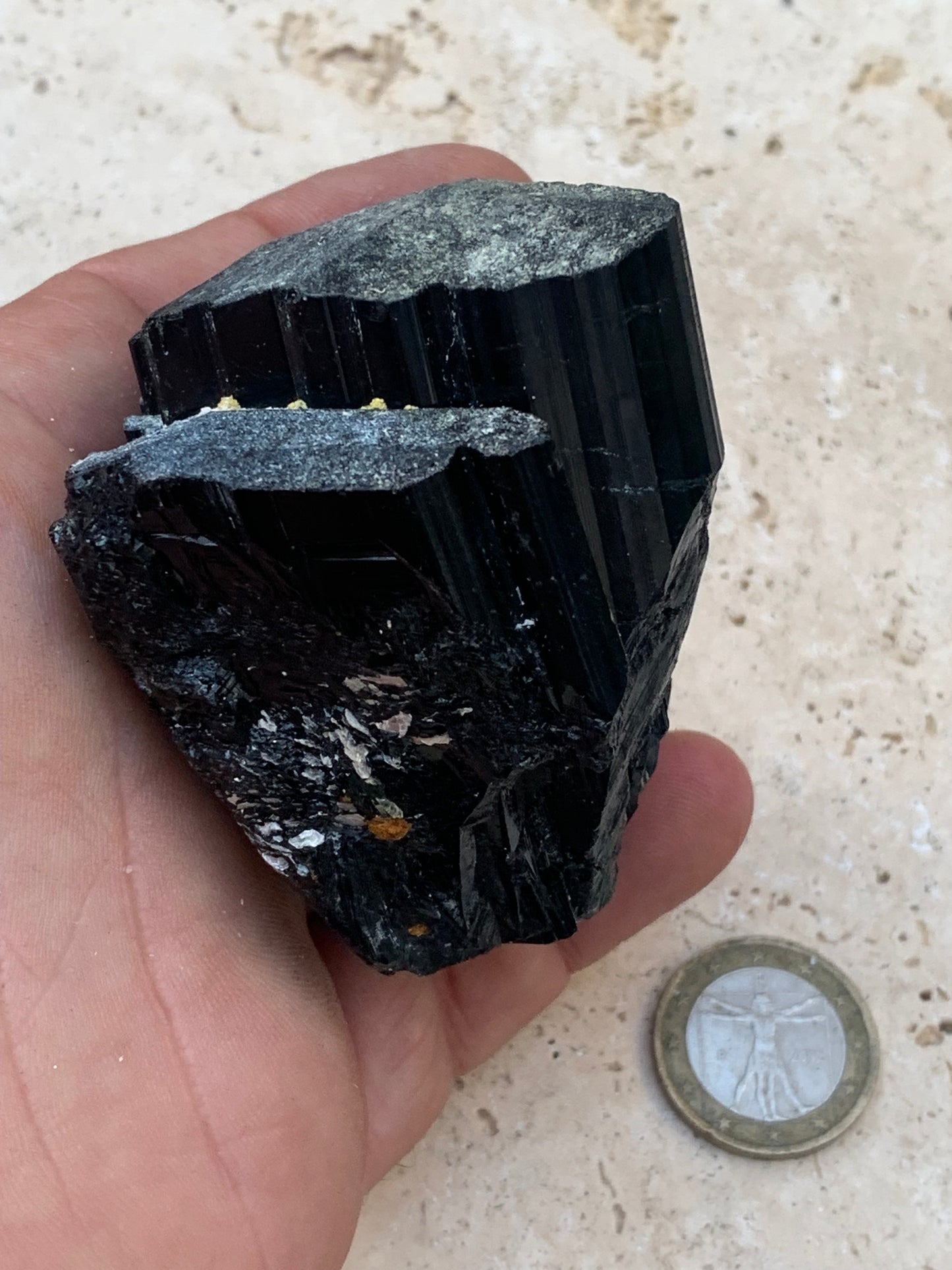 Black tourmaline, natural specimen measuring 65 x 52 x 50 mm - 246.2 grams. A very beautiful tourmaline block!