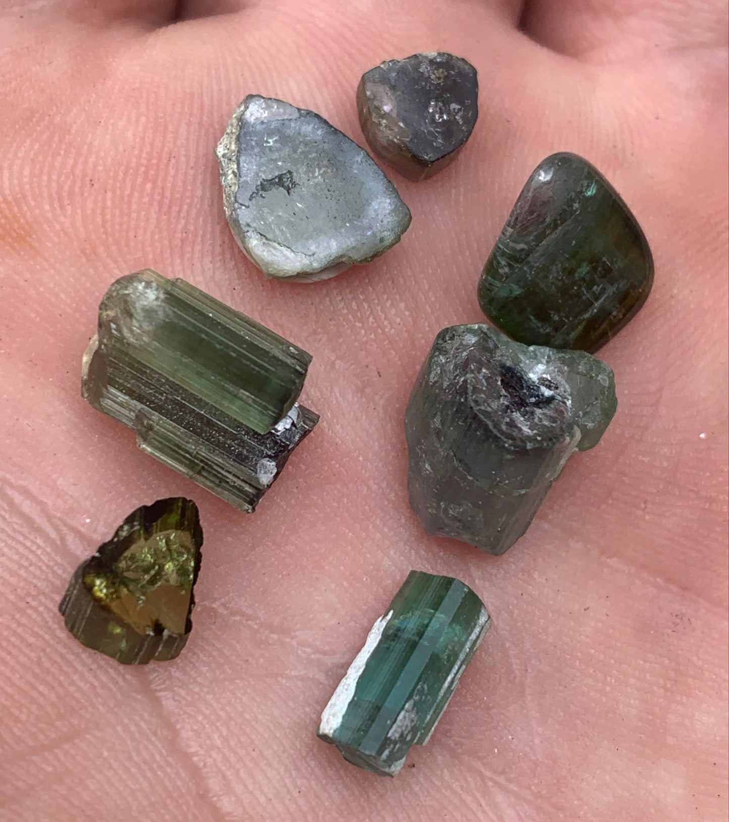 Various tourmalines (Verdelite, Indicolite, Watermelon), lot of 7 pieces from 5 to 10 mm - 4.7 grams.