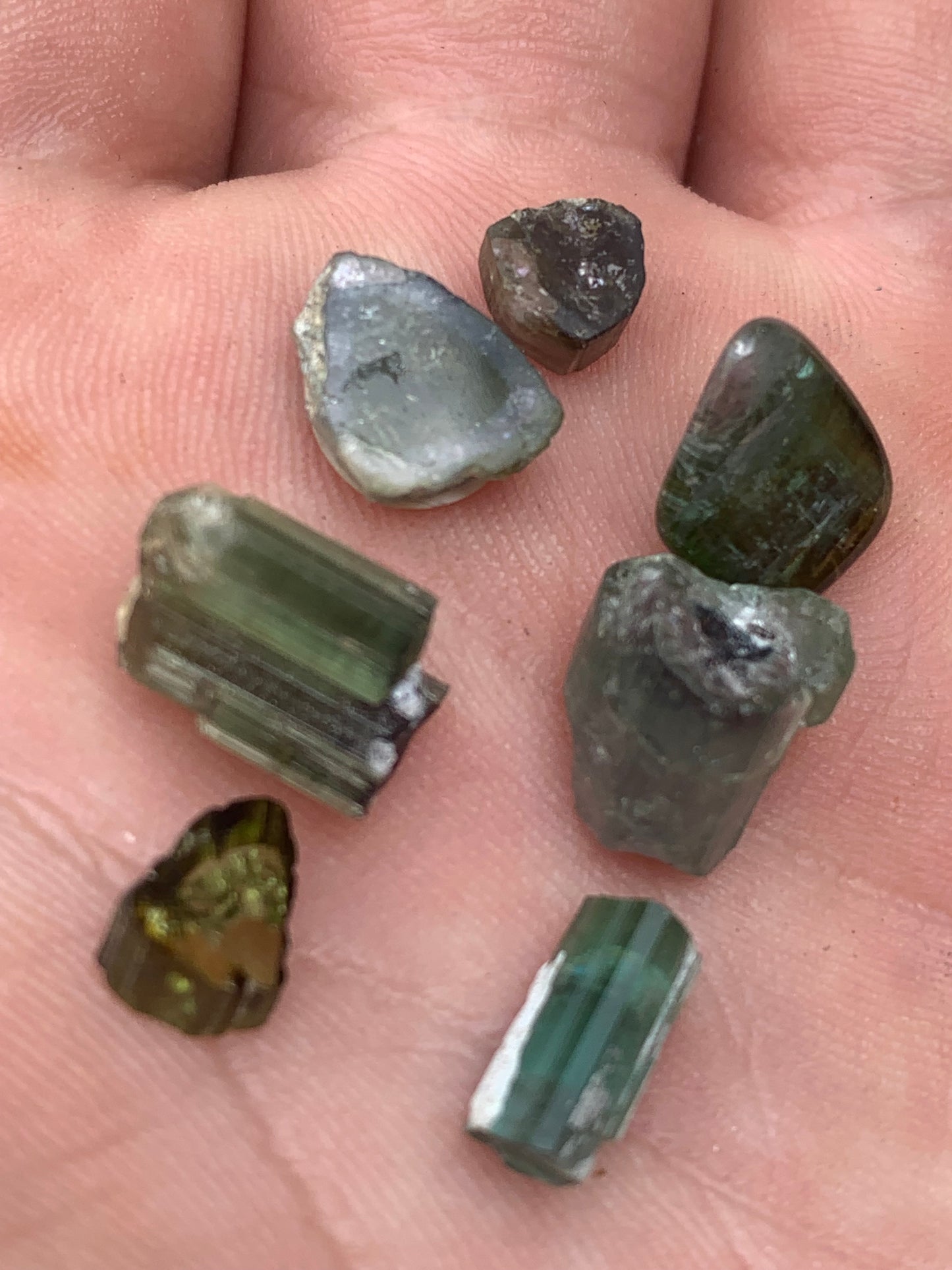 Various tourmalines (Verdelite, Indicolite, Watermelon), lot of 7 pieces from 5 to 10 mm - 4.7 grams.