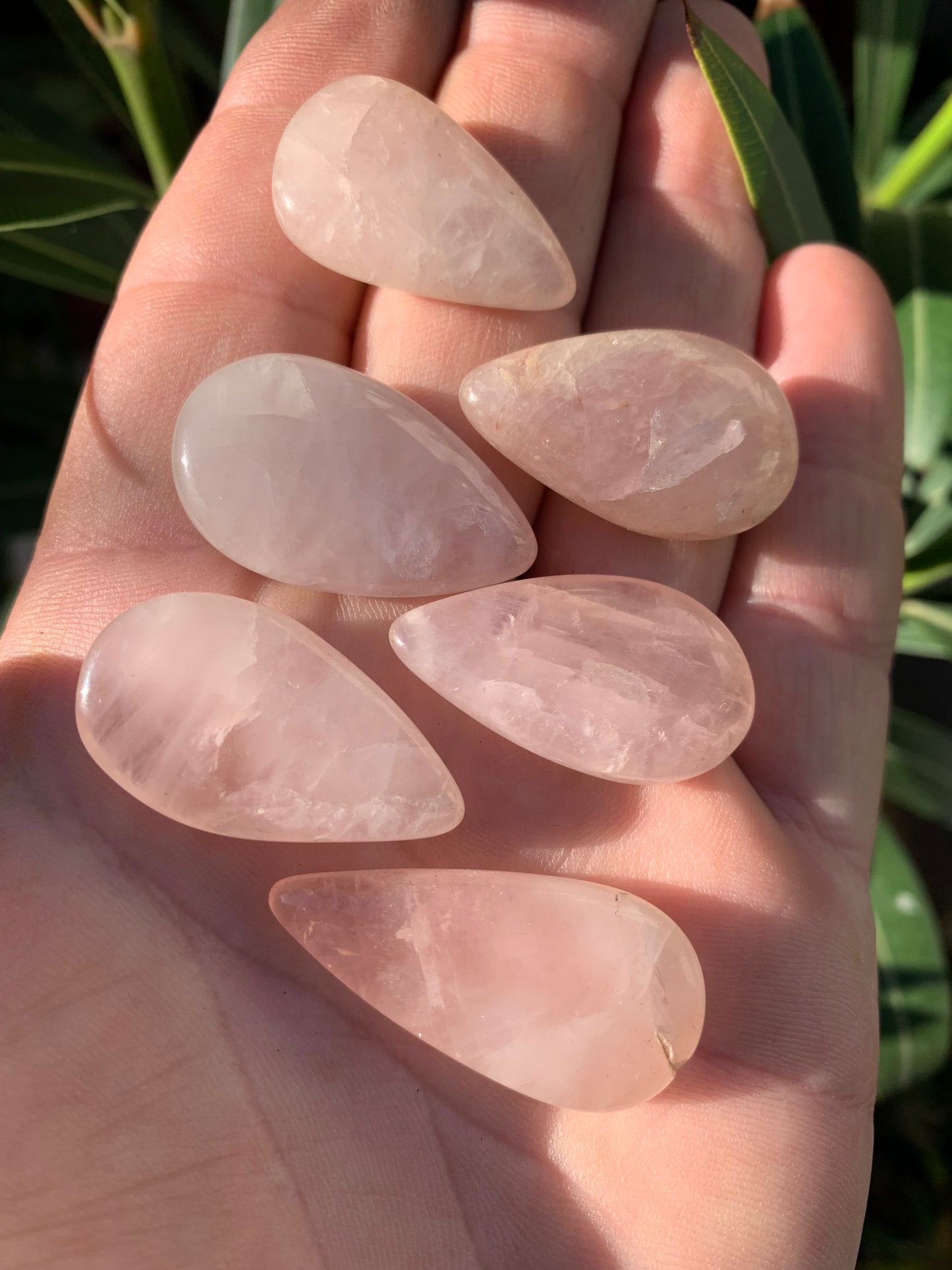 Quartz Rose, cabochon 'goutte', qualité A à AA, 30 x 20 x 8 mm environ, parfait pour la bijouterie, collection, lithothérapie...