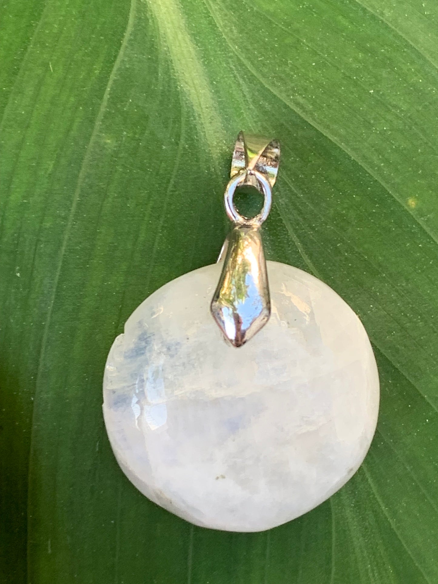 White labradorite/peristerite, 40mm x 30 x 10mm 'drilled cabochon' pendant. AA to AAA quality, sold with adjustable black cord!
