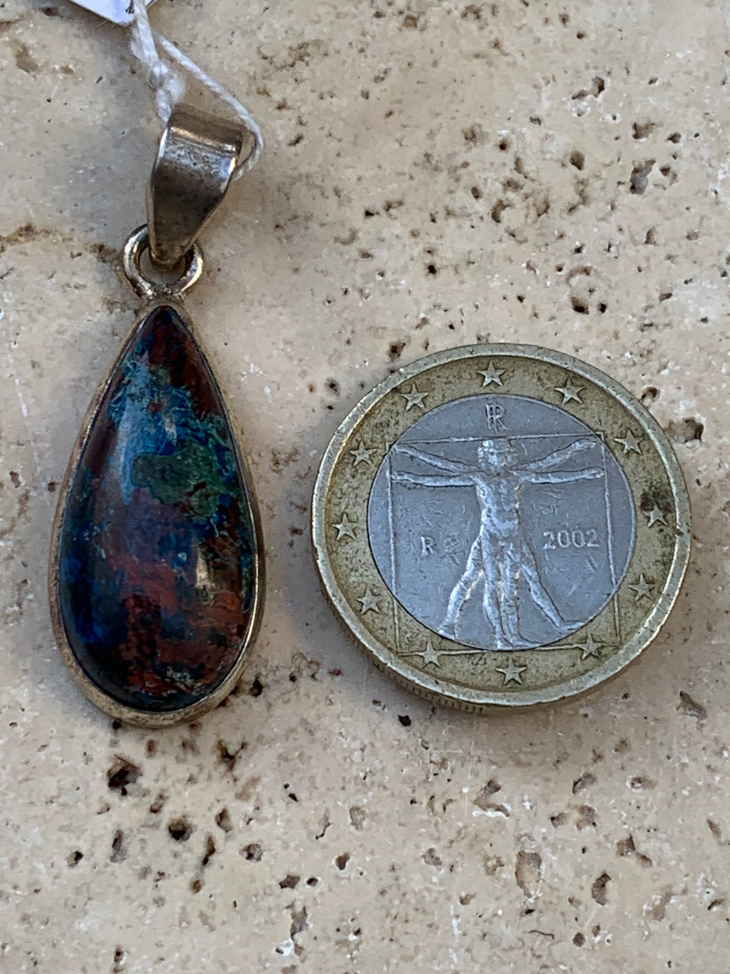 Chrysocolla! Unique silver pendant, 38 mm high x 13 mm wide x 7 mm thick. Sold with an adjustable black cord. Made by Gen & Zen!