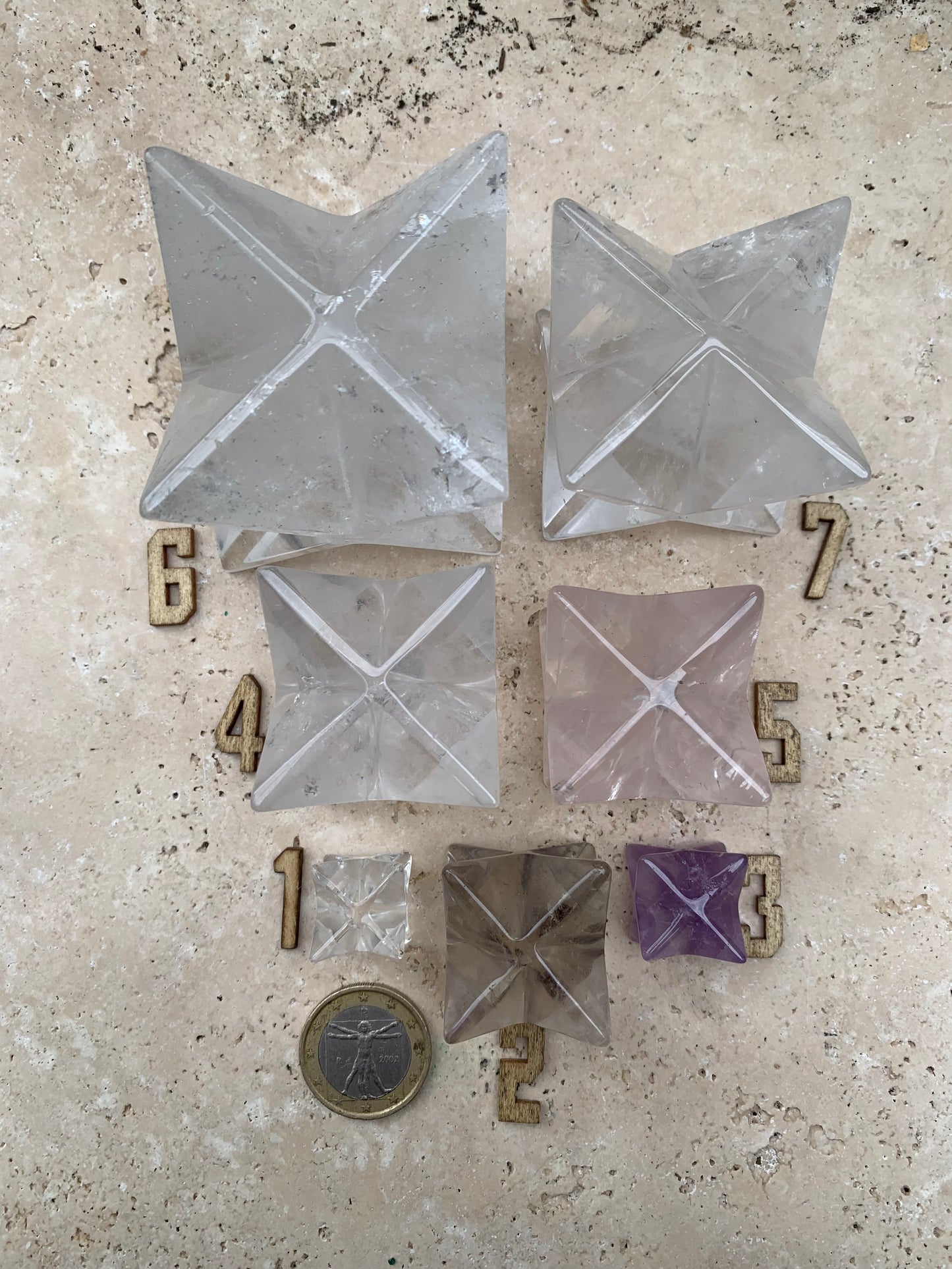 Rock crystal mercabah, 8-pointed star, size S to XL, sold individually. Piece dimensions: approximately 1.5 to 6 cm. Grade A to AAA! Perfect for studying sacred geometry and its applications!