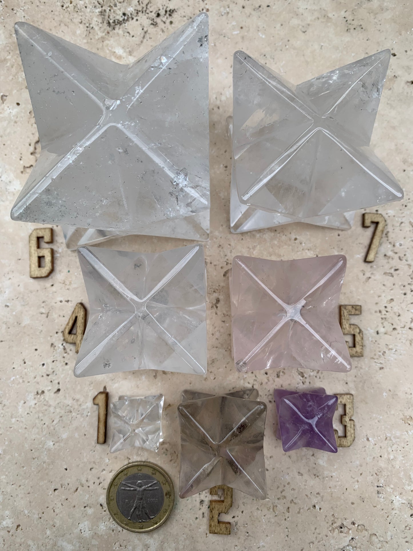 Rock crystal mercabah, 8-pointed star, size S to XL, sold individually. Piece dimensions: approximately 1.5 to 6 cm. Grade A to AAA! Perfect for studying sacred geometry and its applications!