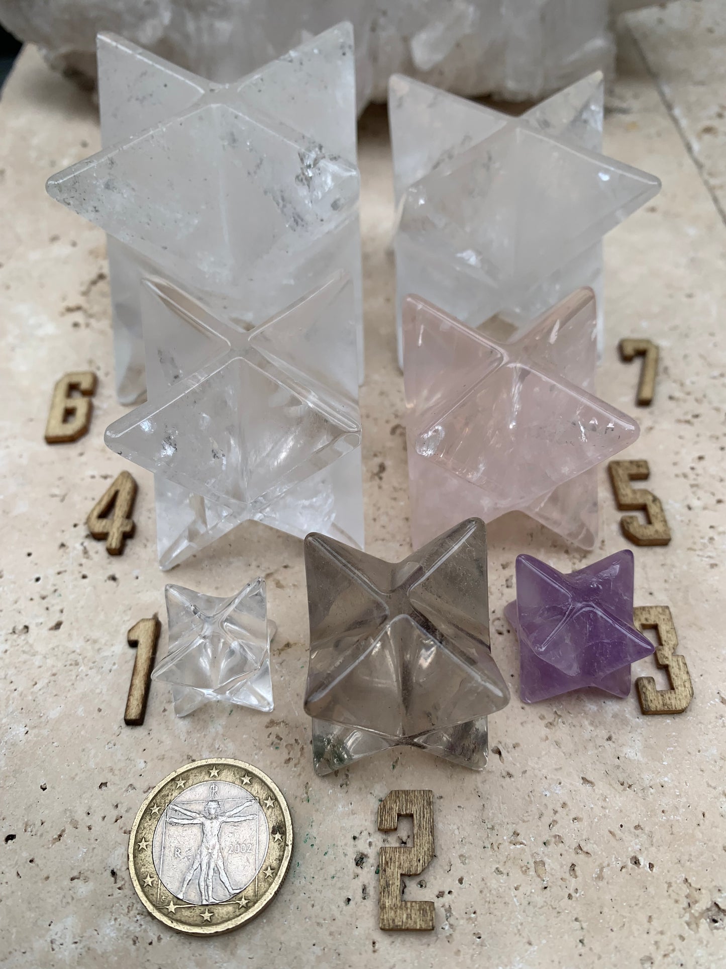 Rock crystal mercabah, 8-pointed star, size S to XL, sold individually. Piece dimensions: approximately 1.5 to 6 cm. Grade A to AAA! Perfect for studying sacred geometry and its applications!