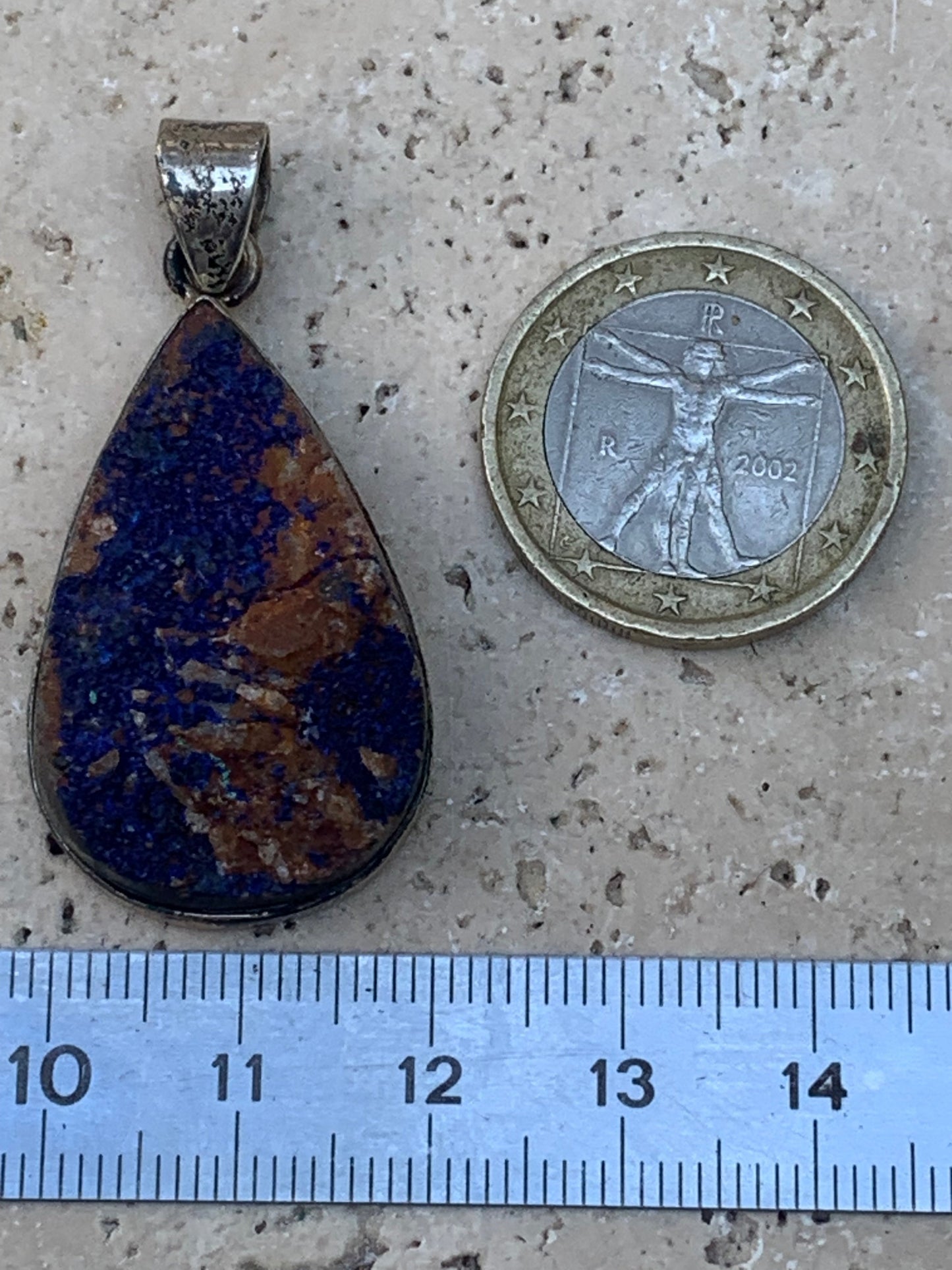 Azurite, Silver pendant, 46mm high x 22mm wide x 9mm thick. Sold with a free adjustable black cord!