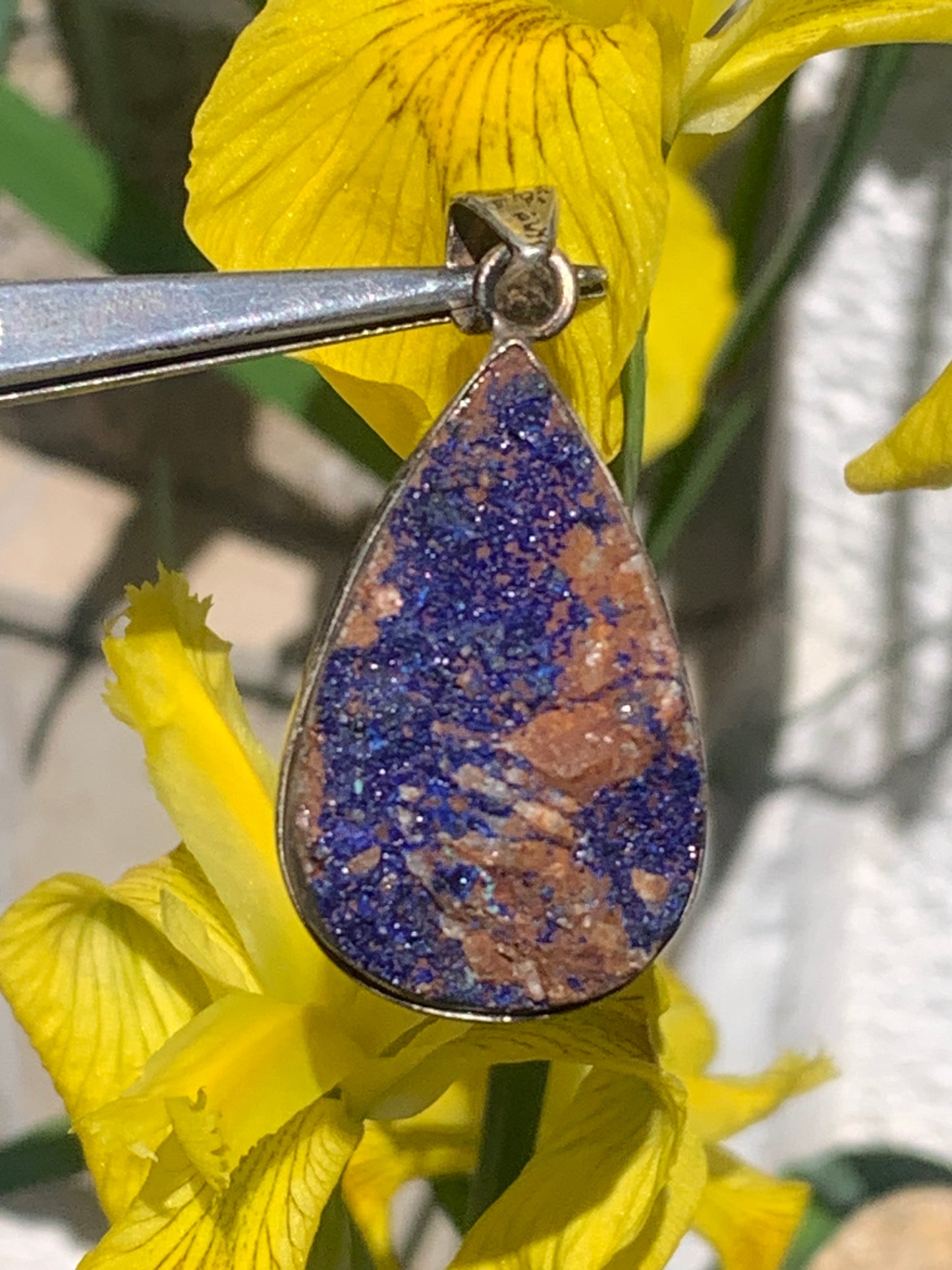 Azurite, Silver pendant, 46mm high x 22mm wide x 9mm thick. Sold with a free adjustable black cord!