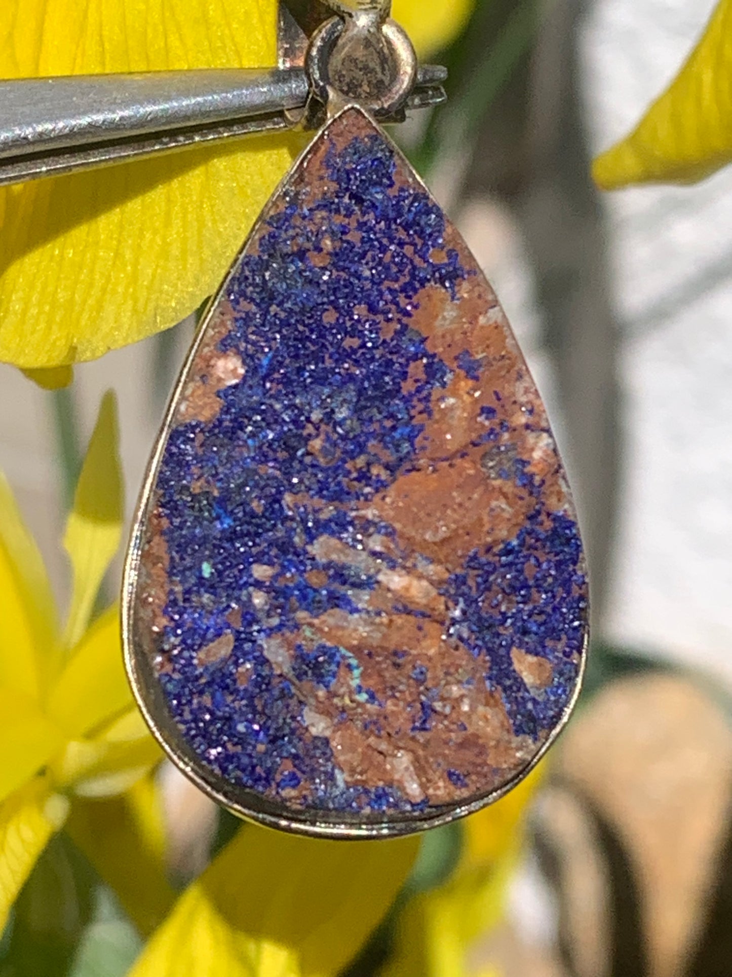 Azurite, Silver pendant, 46mm high x 22mm wide x 9mm thick. Sold with a free adjustable black cord!