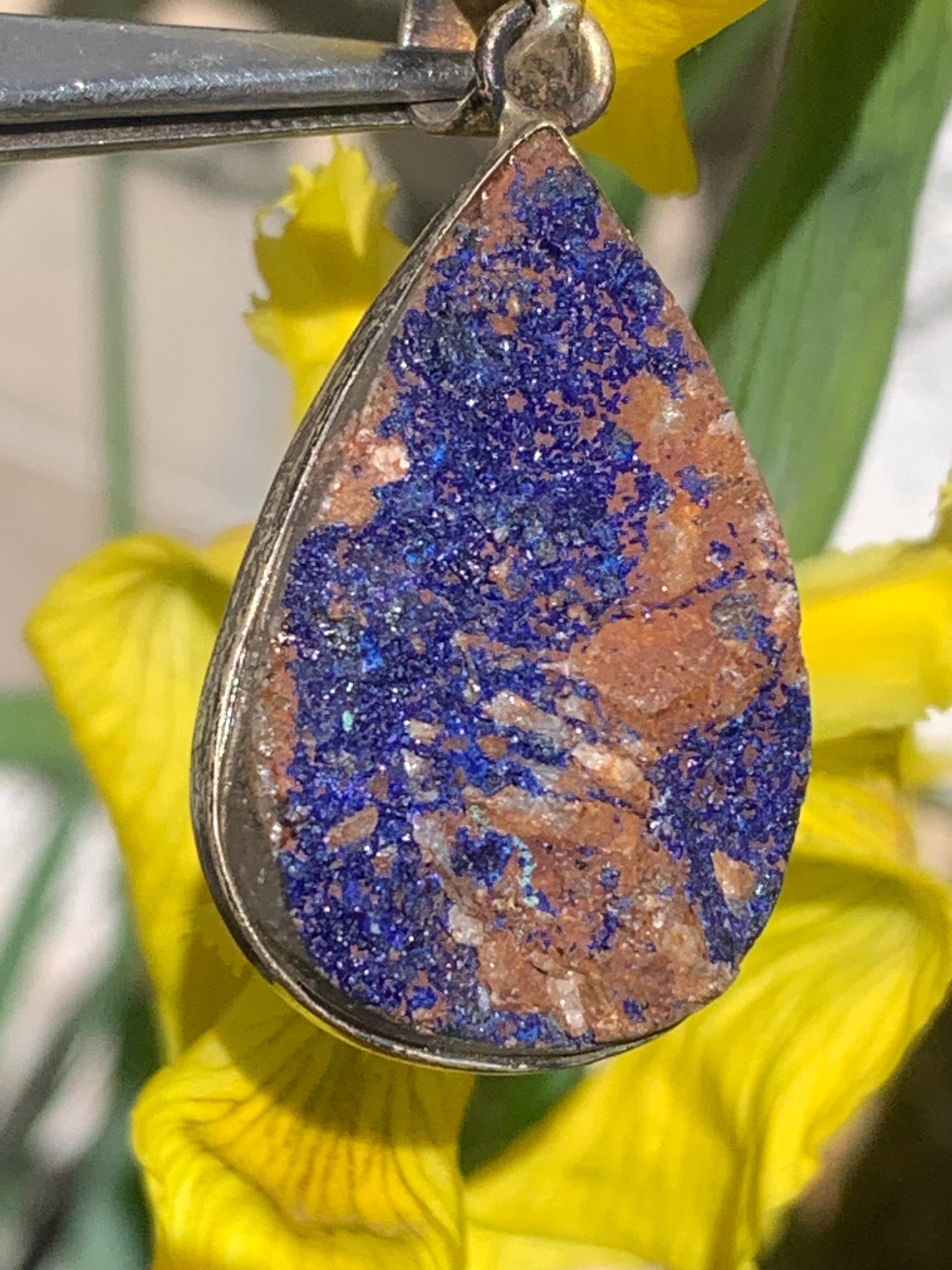 Azurite, Silver pendant, 46mm high x 22mm wide x 9mm thick. Sold with a free adjustable black cord!