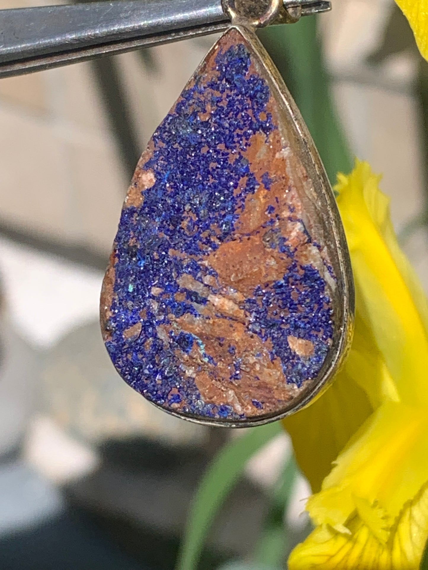 Azurite, Silver pendant, 46mm high x 22mm wide x 9mm thick. Sold with a free adjustable black cord!