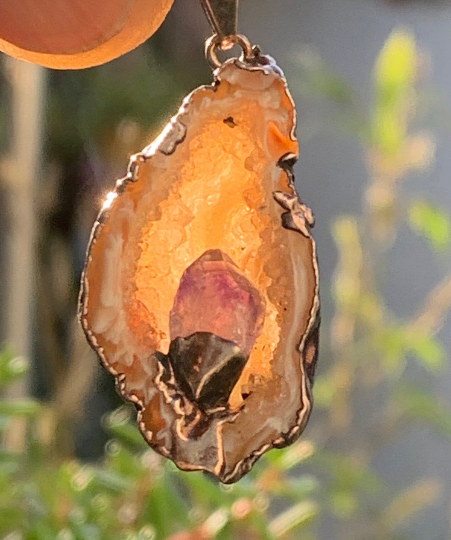 Amethyst and Agate, 'mini-geode' pendant called 'geodinhos', 42mm high x 18 x 14. Sold with free adjustable black cord!