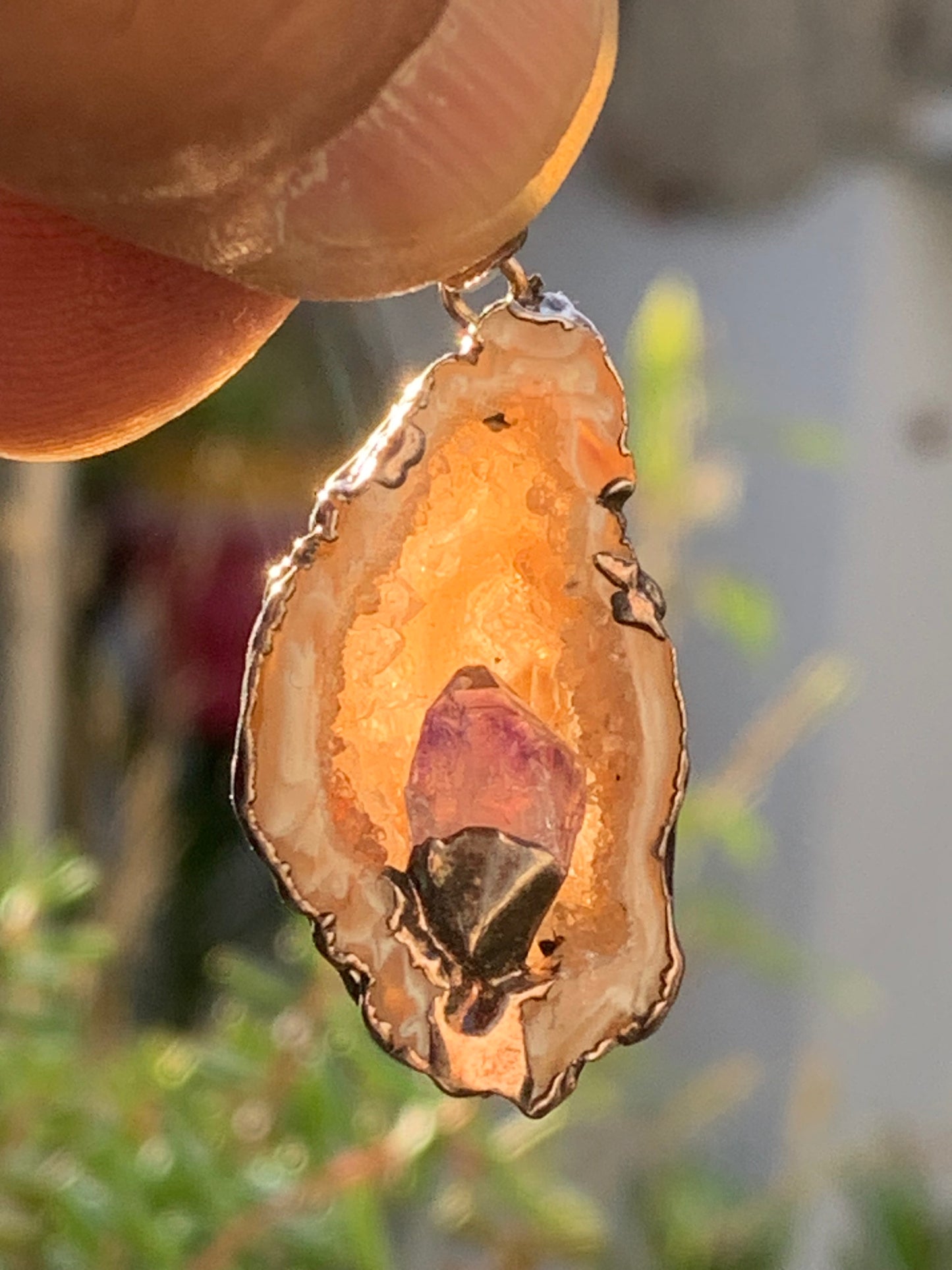 Amethyst and Agate, 'mini-geode' pendant called 'geodinhos', 42mm high x 18 x 14. Sold with free adjustable black cord!