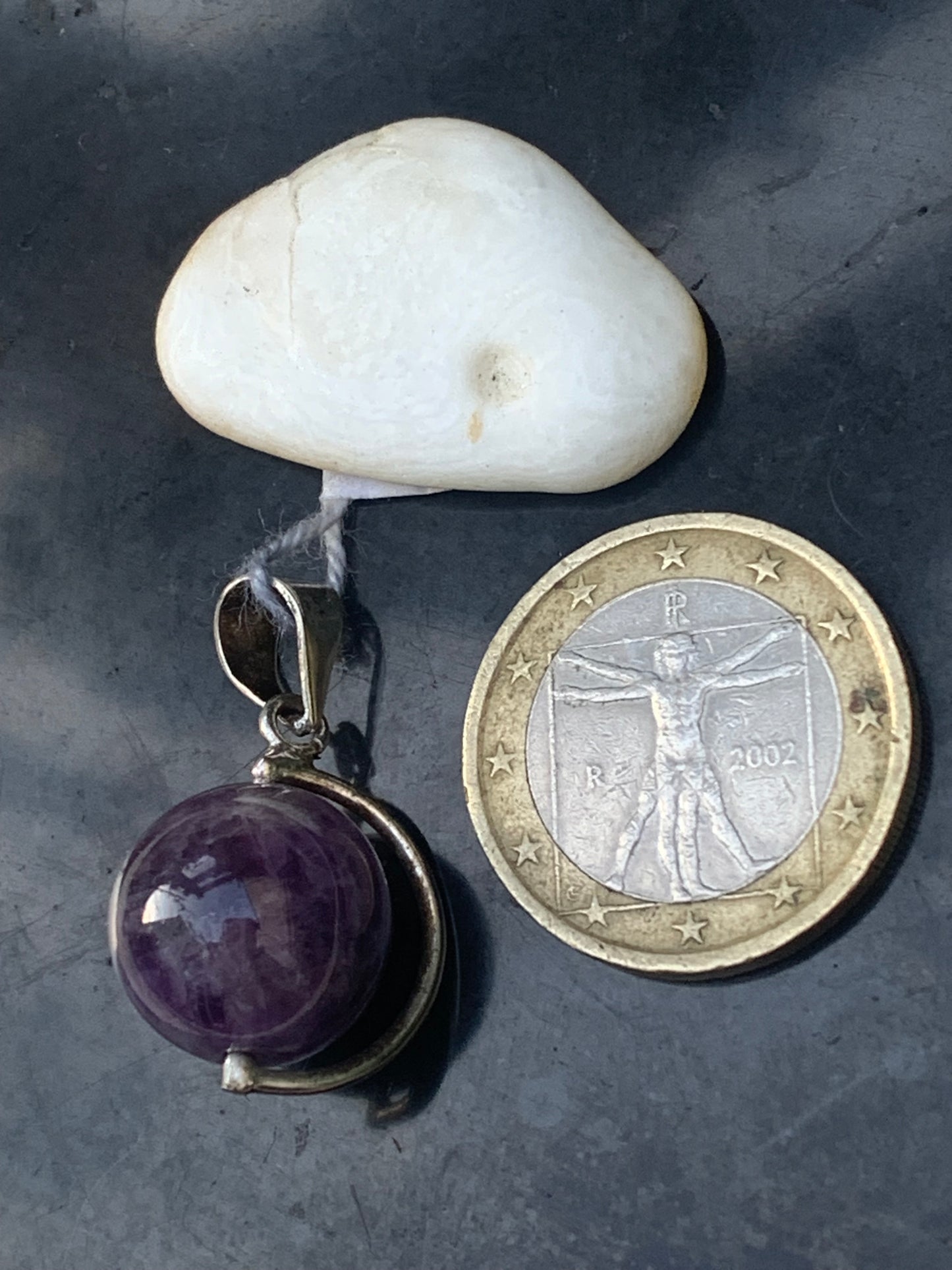 Amethyst, Silver 'Globe' pendant, 28mm high x 17mm wide x 14mm thick. Sold with a free adjustable black cord!