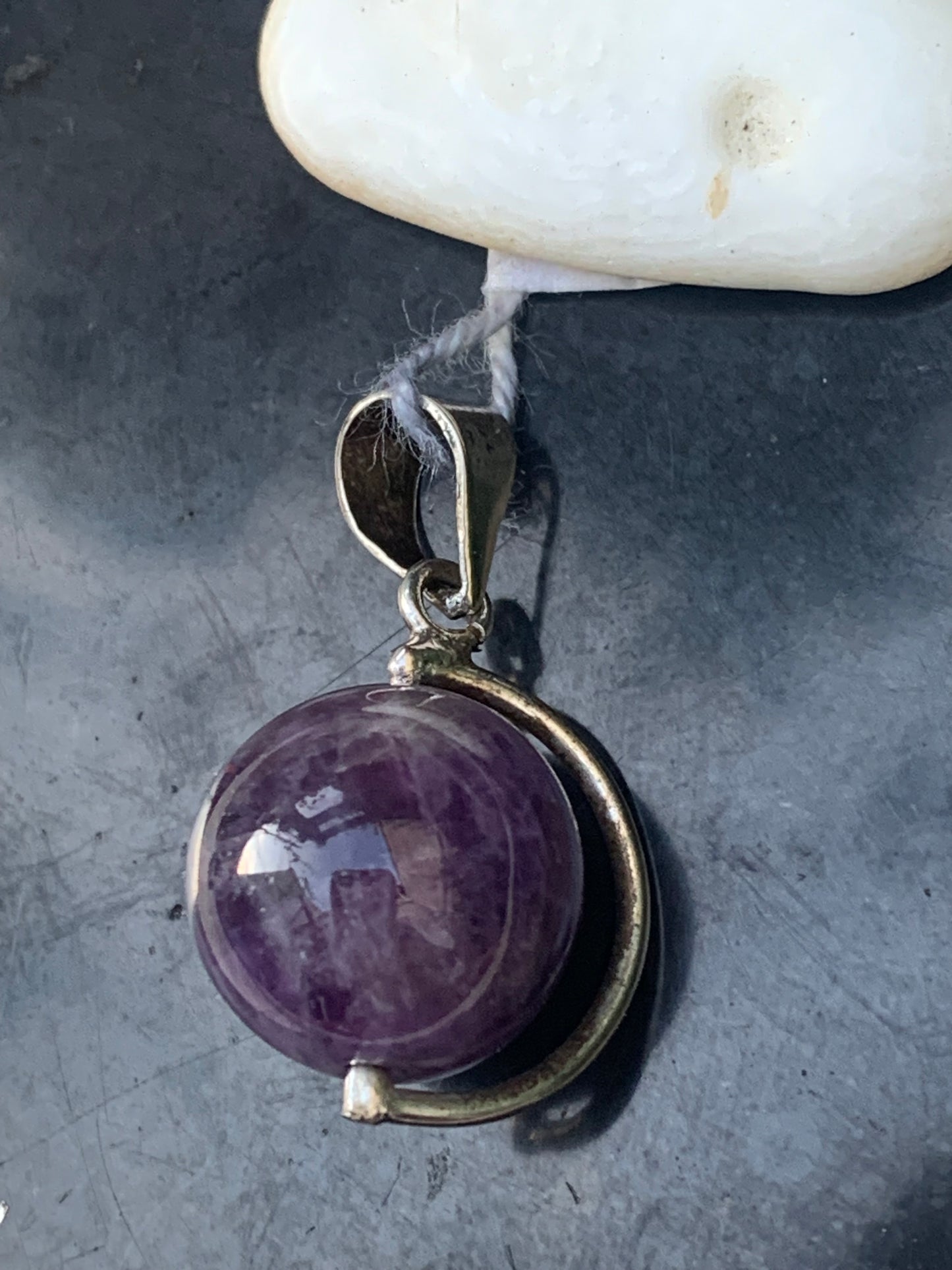 Amethyst, Silver 'Globe' pendant, 28mm high x 17mm wide x 14mm thick. Sold with a free adjustable black cord!