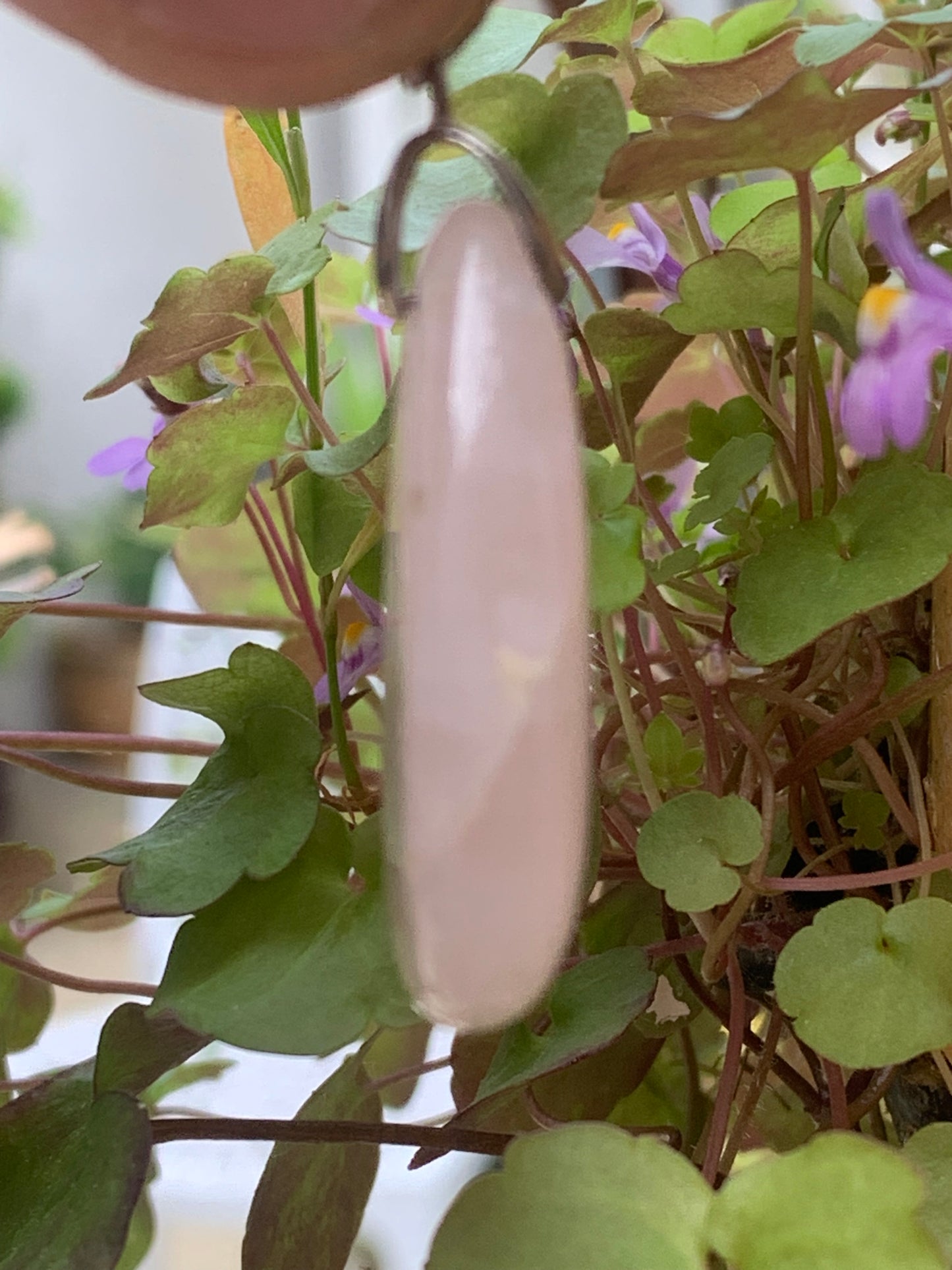Rock crystal/Rose quartz! Pendant measuring 43mm high x 20mm wide x 8mm thick. Sold with an adjustable black cord!