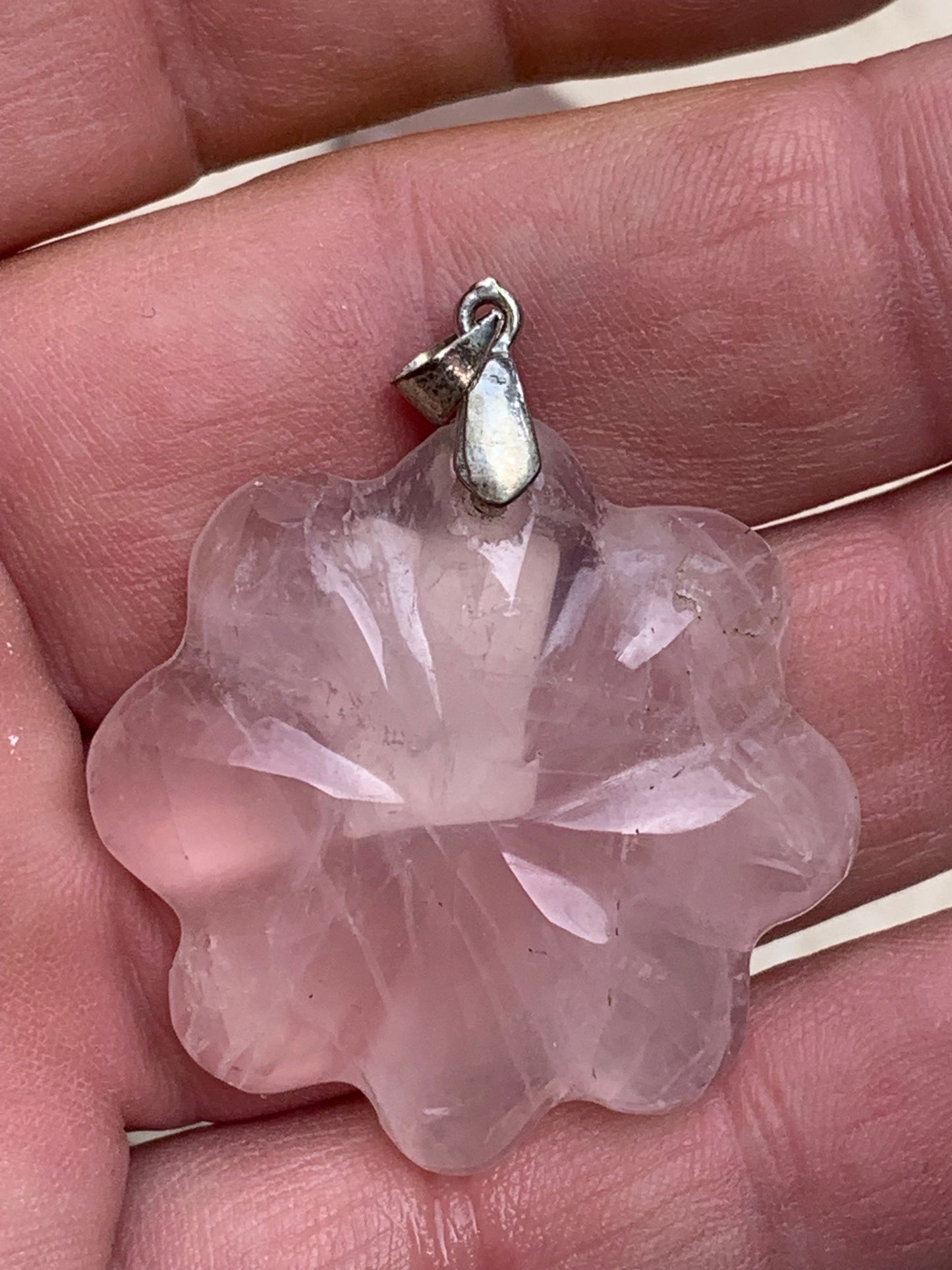 Rock crystal/Rose quartz! Pendant measuring 46mm high x 35mm wide x 8mm thick. Sold with an adjustable black cord!