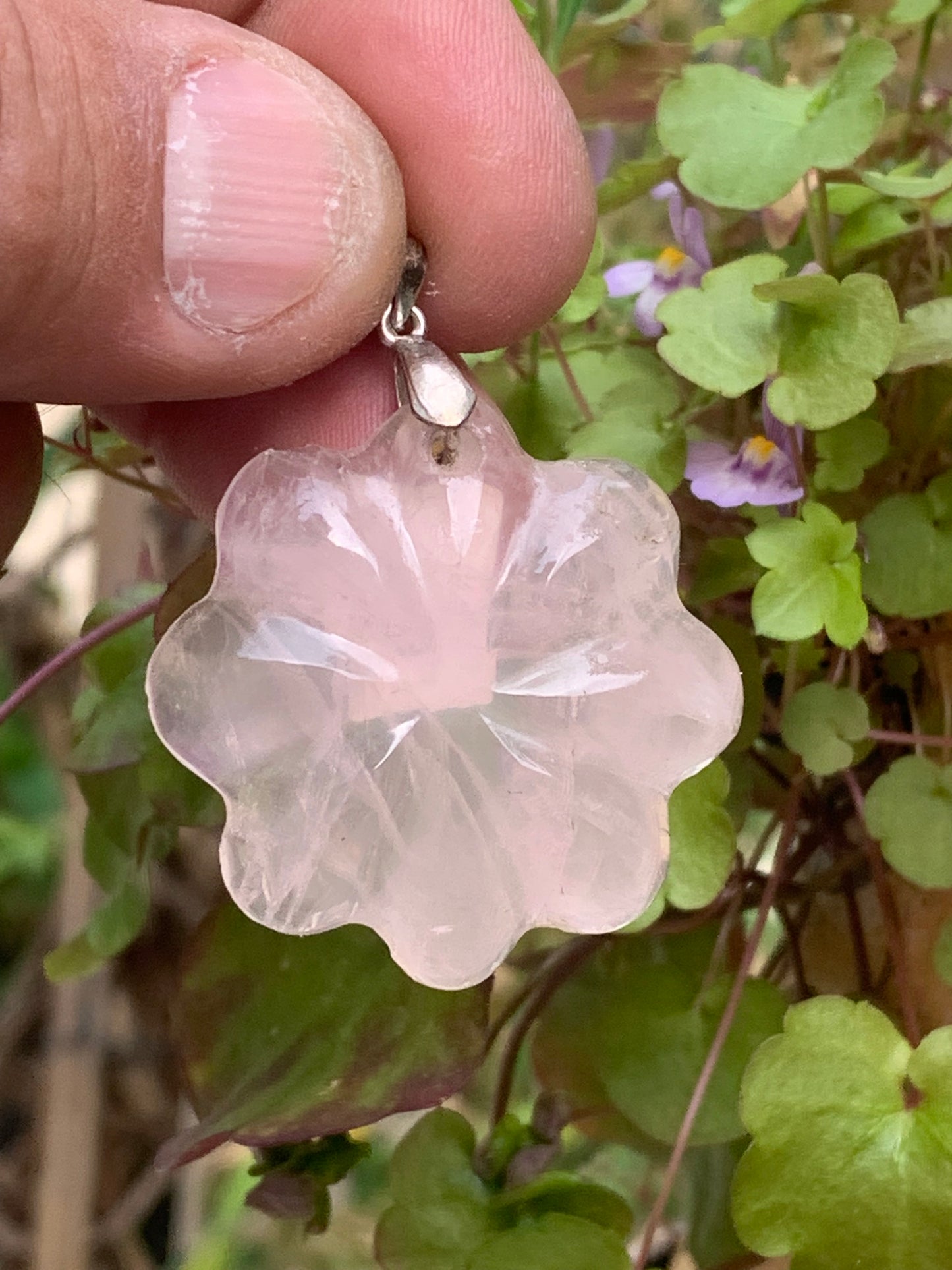 Rock crystal/Rose quartz! Pendant measuring 46mm high x 35mm wide x 8mm thick. Sold with an adjustable black cord!