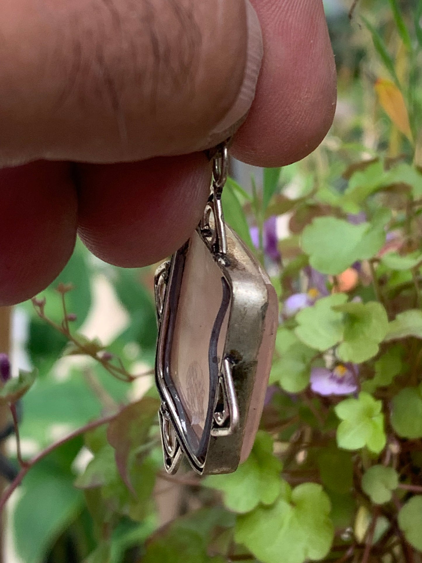 Rock crystal/Rose quartz! Pendant measuring 56mm high x 40mm wide x 8mm thick. Sold with an adjustable black cord!