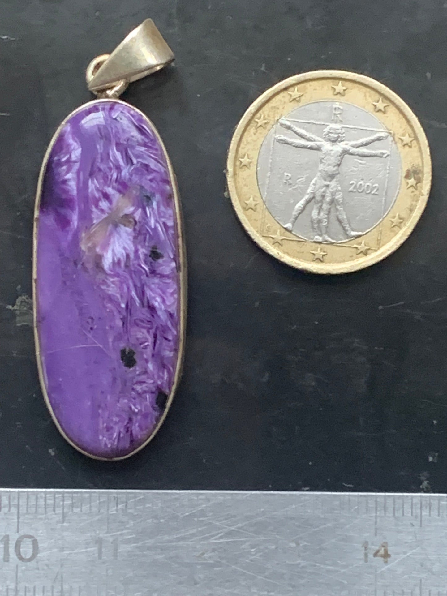 Charoite, magnificent pendant in 925 Silver, 52mm high x 18 wide x 8 thick. Sold with an adjustable black cord!
