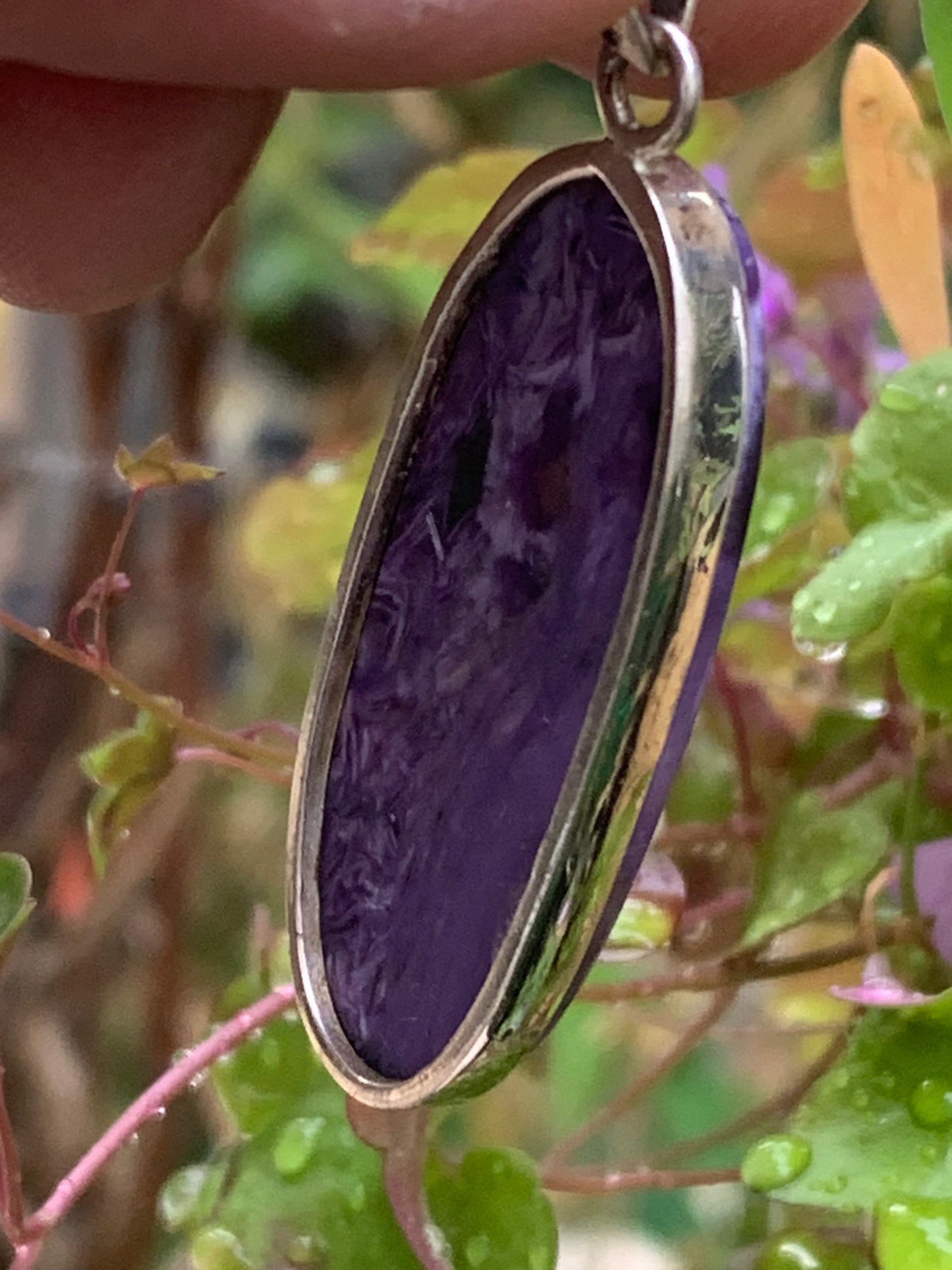 Charoite, magnificent pendant in 925 Silver, 52mm high x 18 wide x 8 thick. Sold with an adjustable black cord!