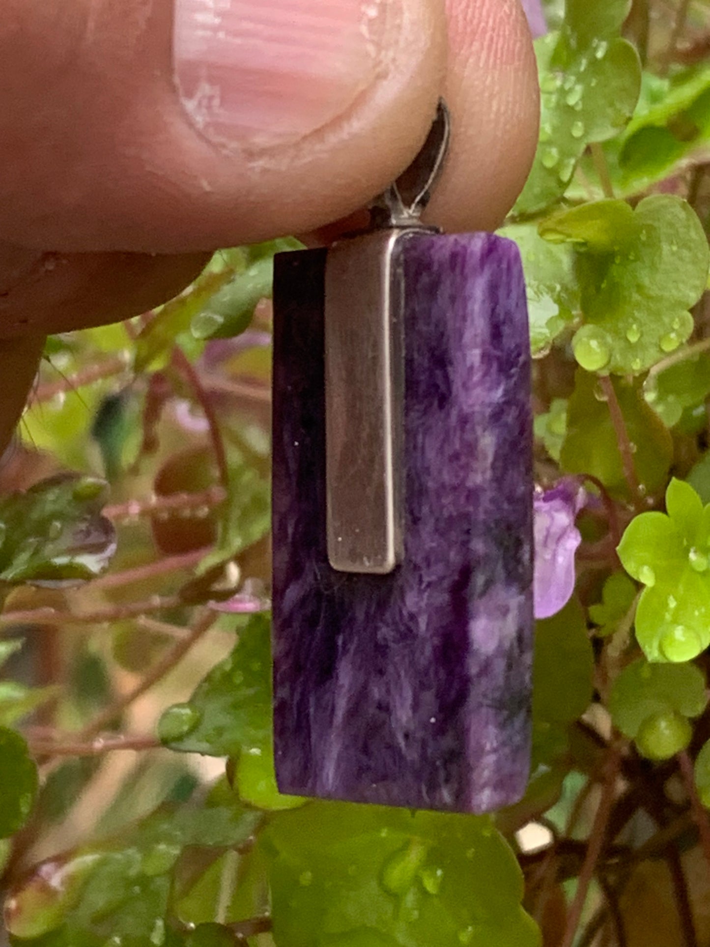 Charoite, magnificent pendant in 925 Silver, 37mm high x 16 wide x 7 thick. Sold with an adjustable black cord!