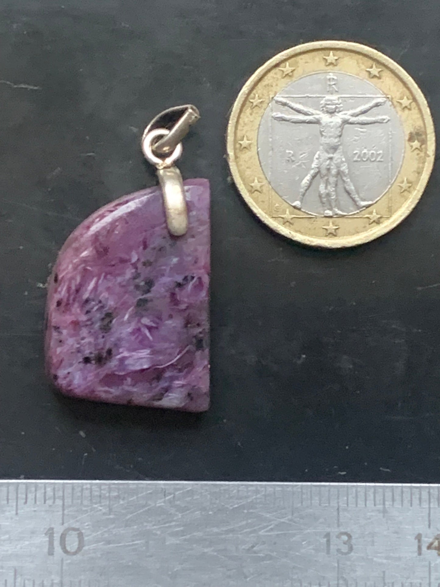 Charoite, magnificent 925 Silver pendant, 35mm high x 18mm wide x 7mm thick. Sold with an adjustable black cord!