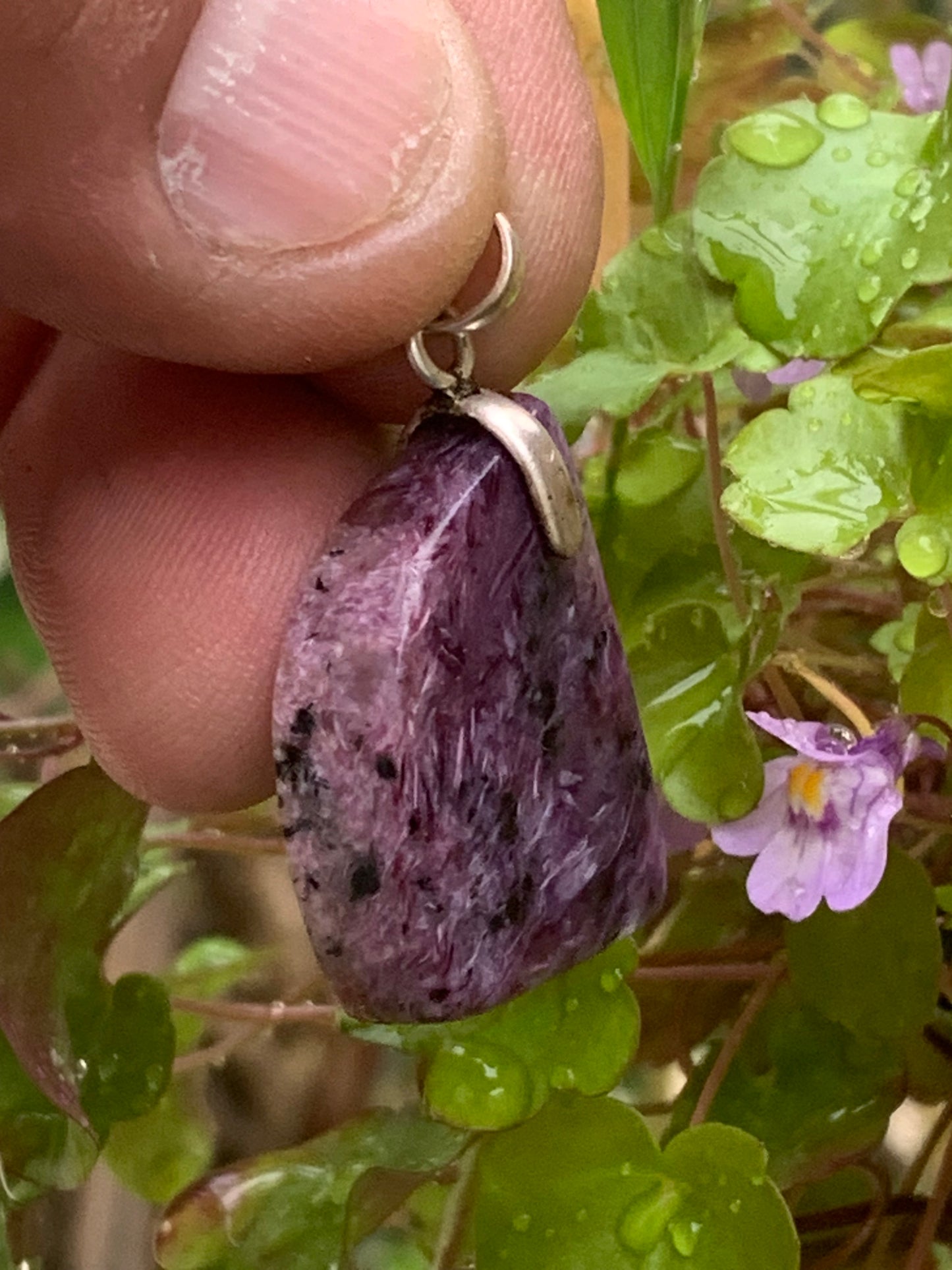 Charoite, magnificent 925 Silver pendant, 35mm high x 18mm wide x 7mm thick. Sold with an adjustable black cord!