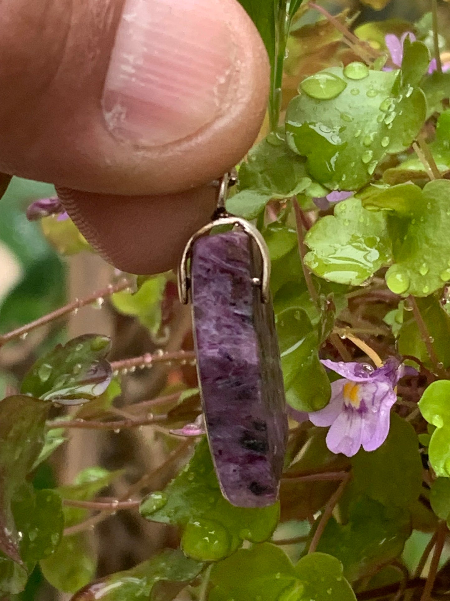 Charoite, magnificent 925 Silver pendant, 35mm high x 18mm wide x 7mm thick. Sold with an adjustable black cord!