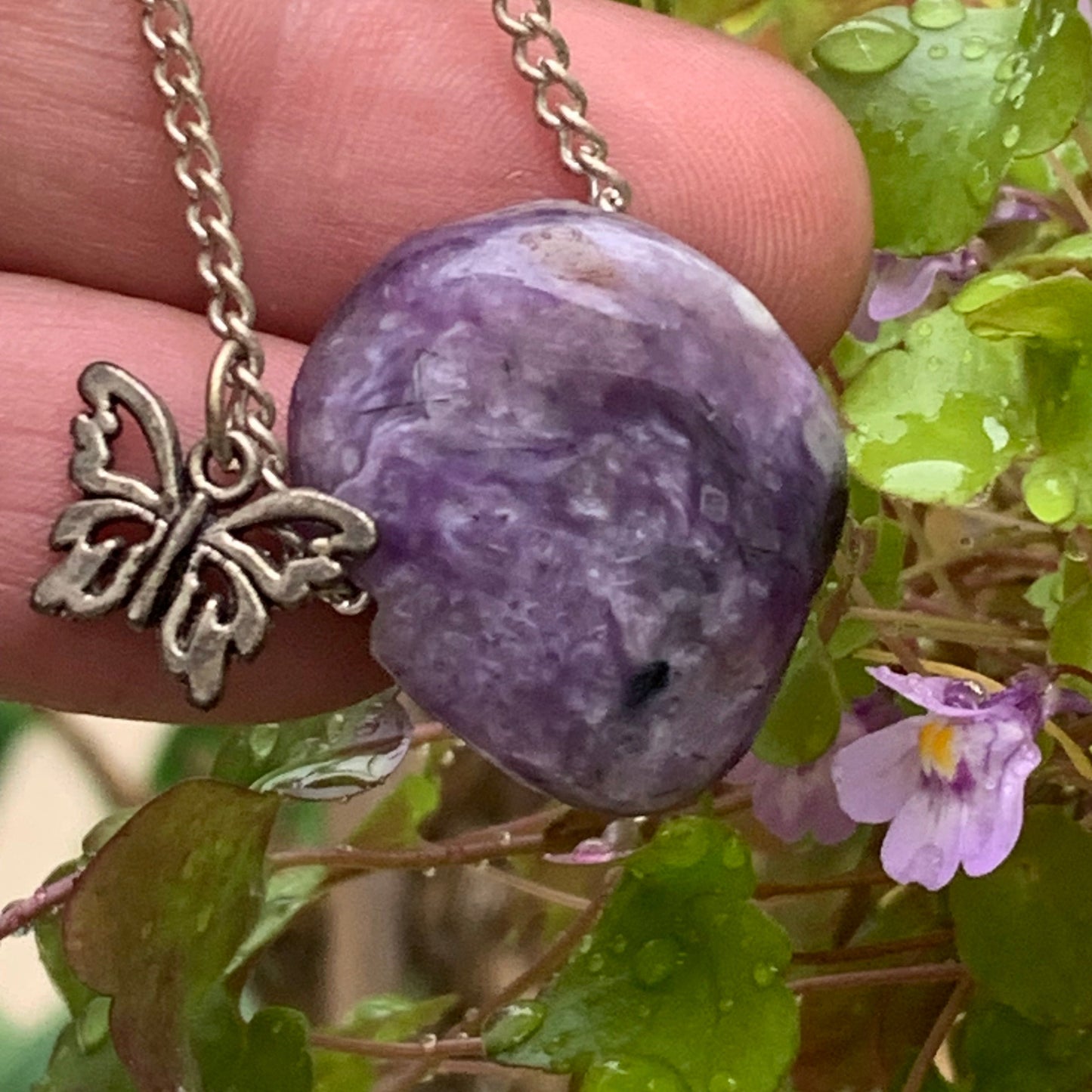 Charoite, 925 Silver pendant, 27mm high x 21mm wide x 10mm thick. Sold with an adjustable black cord!