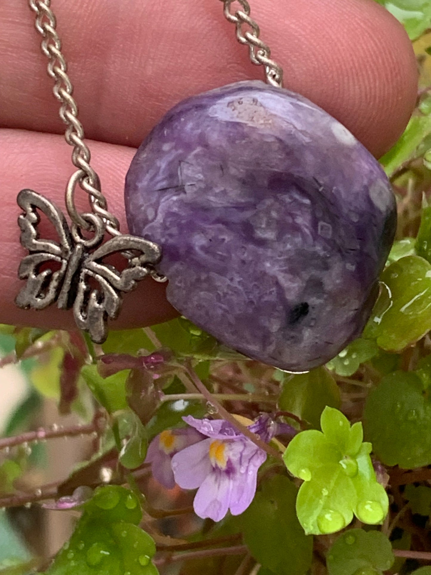 Charoite, 925 Silver pendant, 27mm high x 21mm wide x 10mm thick. Sold with an adjustable black cord!
