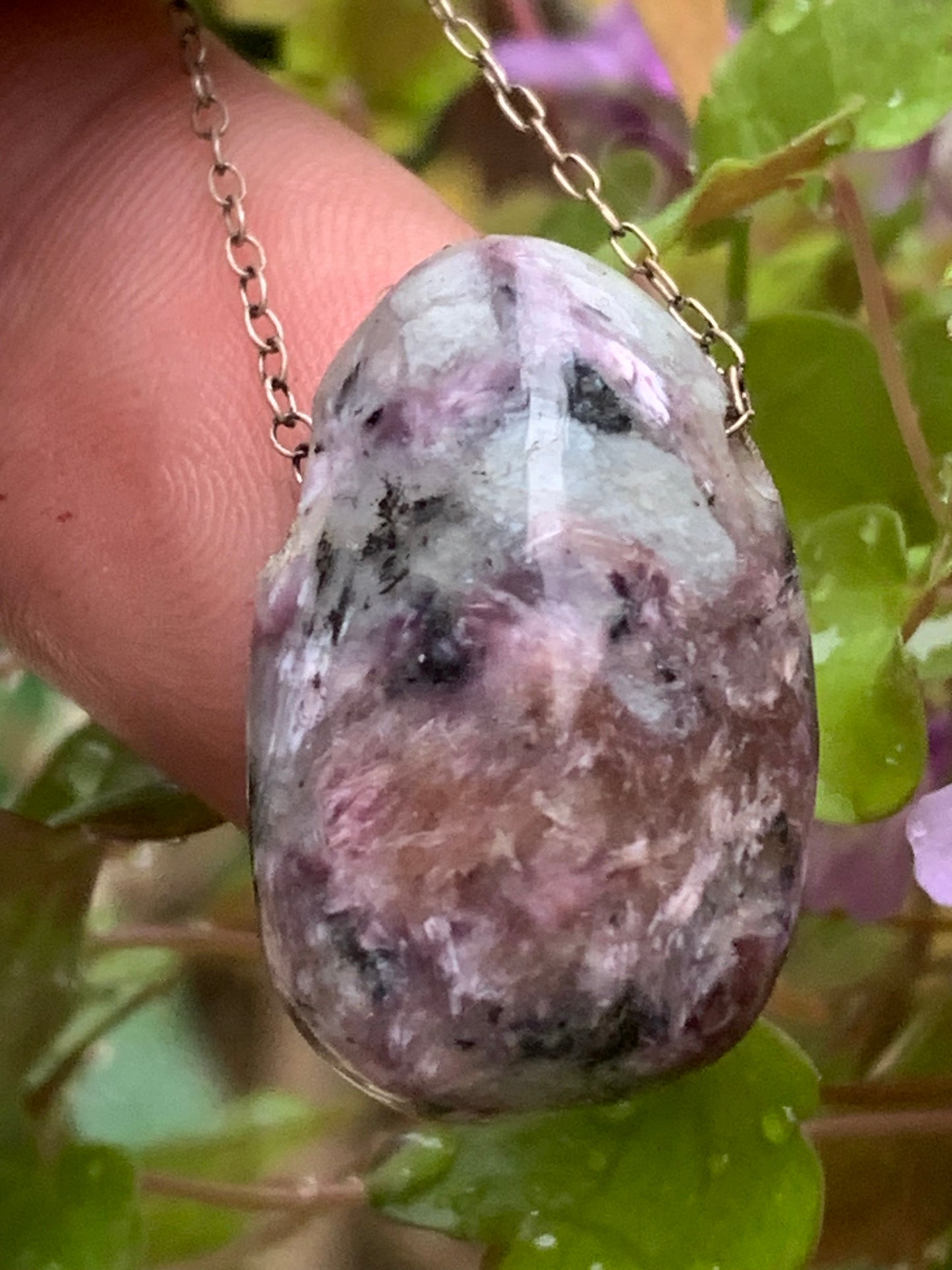 Charoite, 925 Silver pendant, 25mm high x 16mm wide x 10mm thick. Sold with an adjustable black cord!