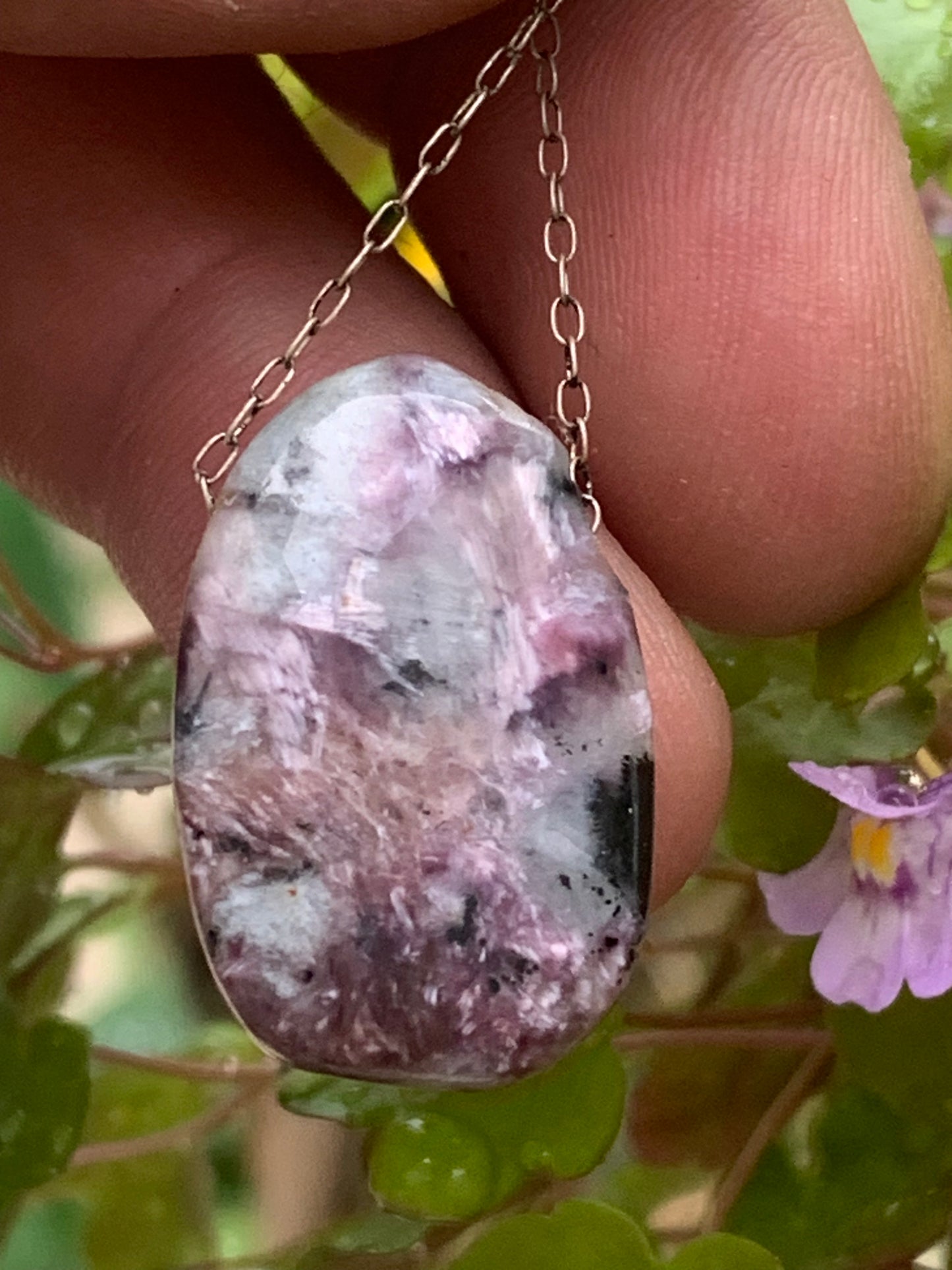 Charoite, 925 Silver pendant, 25mm high x 16mm wide x 10mm thick. Sold with an adjustable black cord!