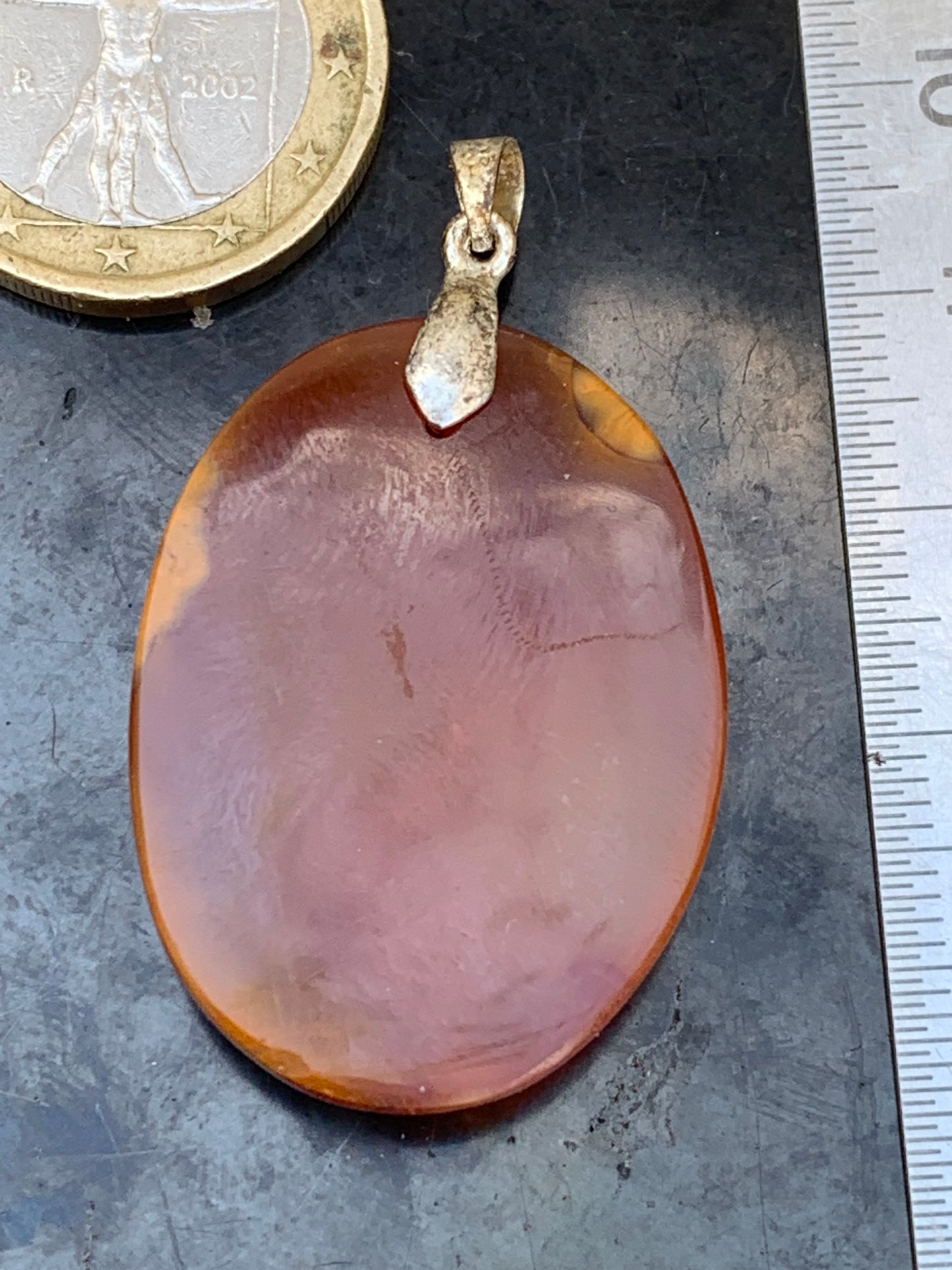 Carnelian, pendant measuring 42mm high x 25mm wide x 8mm thick. Sold with an adjustable black cord!