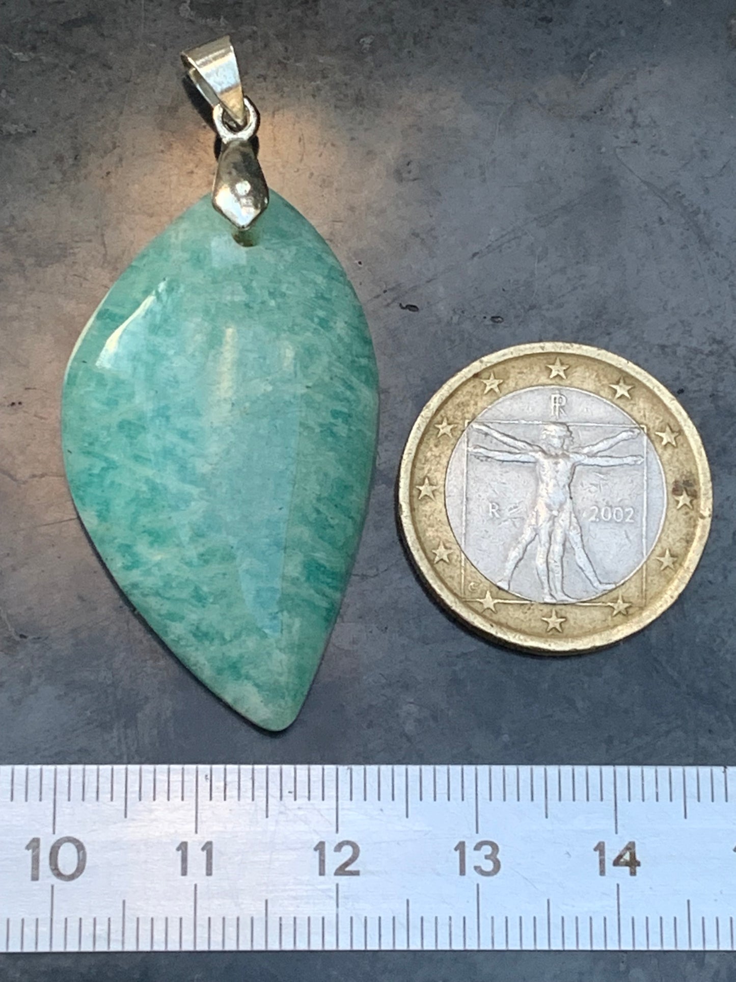 Amazonite, pendant measuring 52mm high x 24mm wide x 8mm thick. Sold with a free adjustable black cord!
