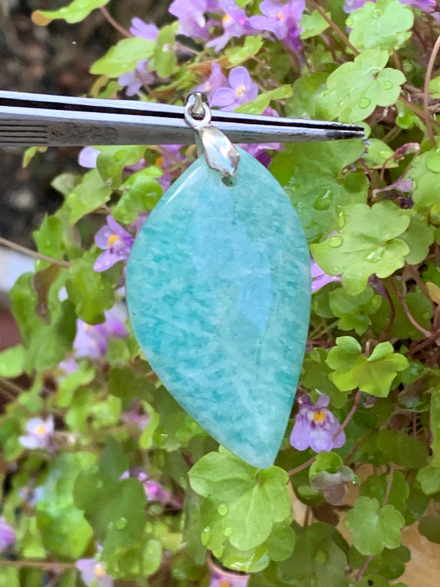 Amazonite, pendant measuring 52mm high x 24mm wide x 8mm thick. Sold with a free adjustable black cord!