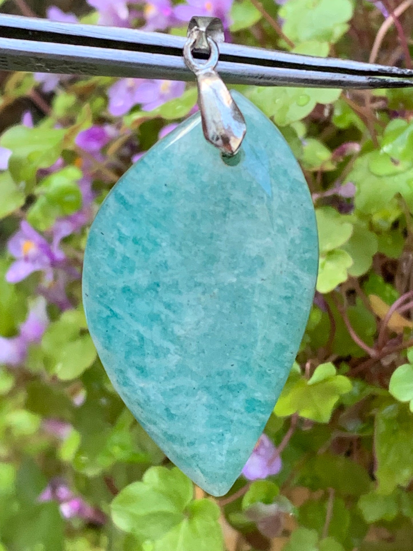 Amazonite, pendant measuring 52mm high x 24mm wide x 8mm thick. Sold with a free adjustable black cord!