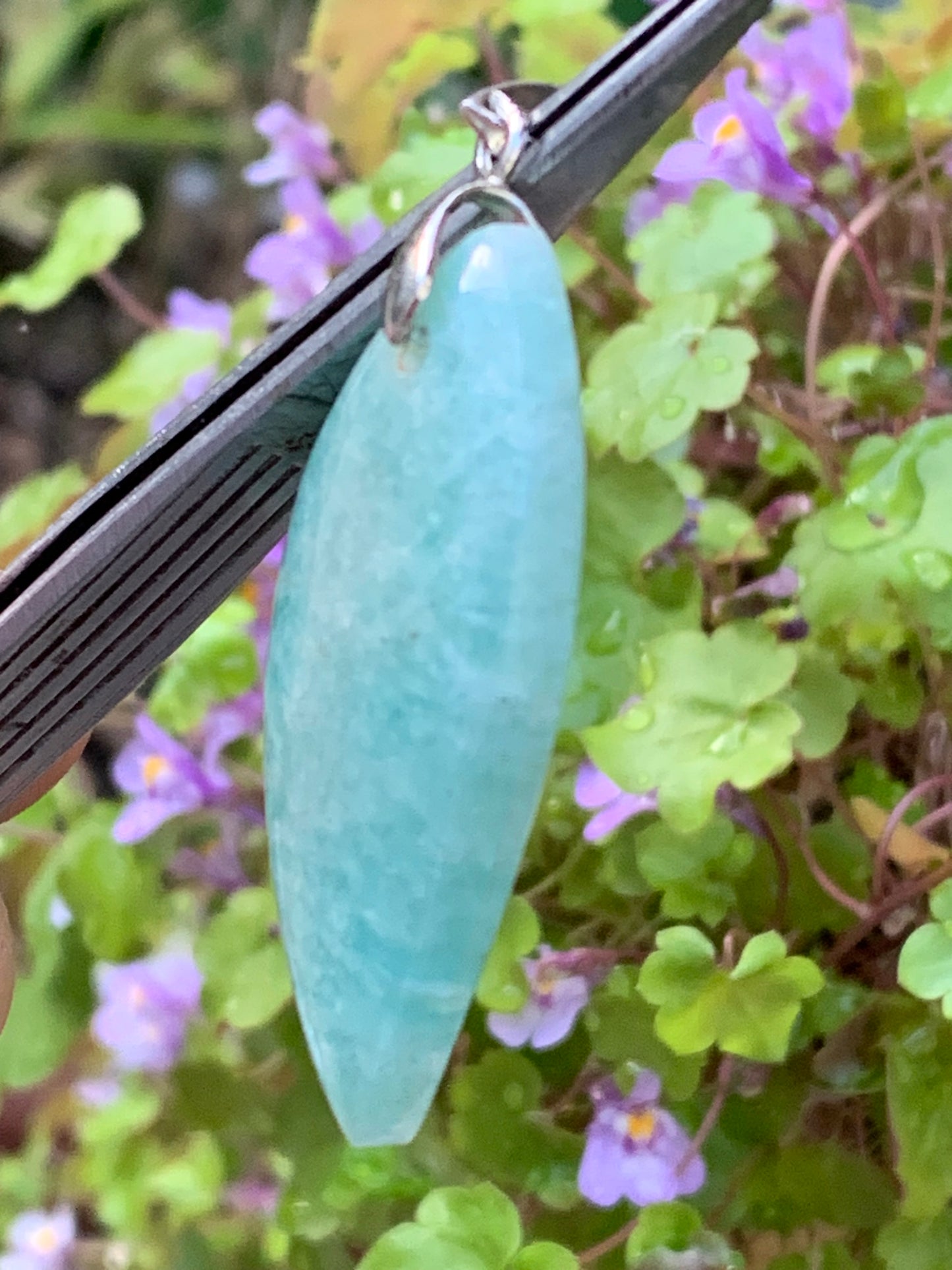 Amazonite, pendant measuring 52mm high x 24mm wide x 8mm thick. Sold with a free adjustable black cord!