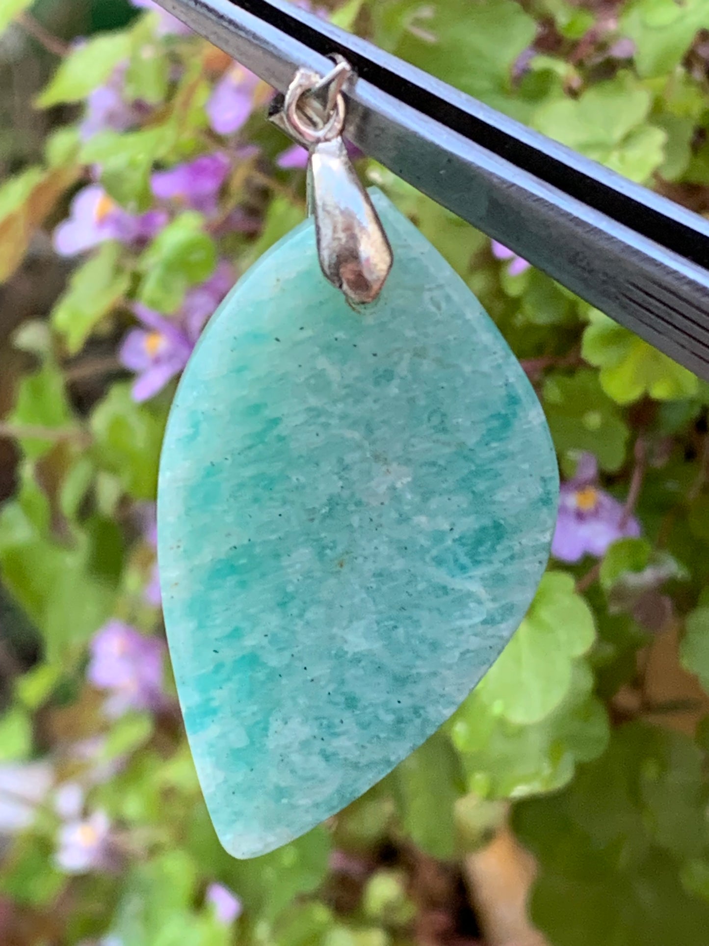 Amazonite, pendant measuring 52mm high x 24mm wide x 8mm thick. Sold with a free adjustable black cord!