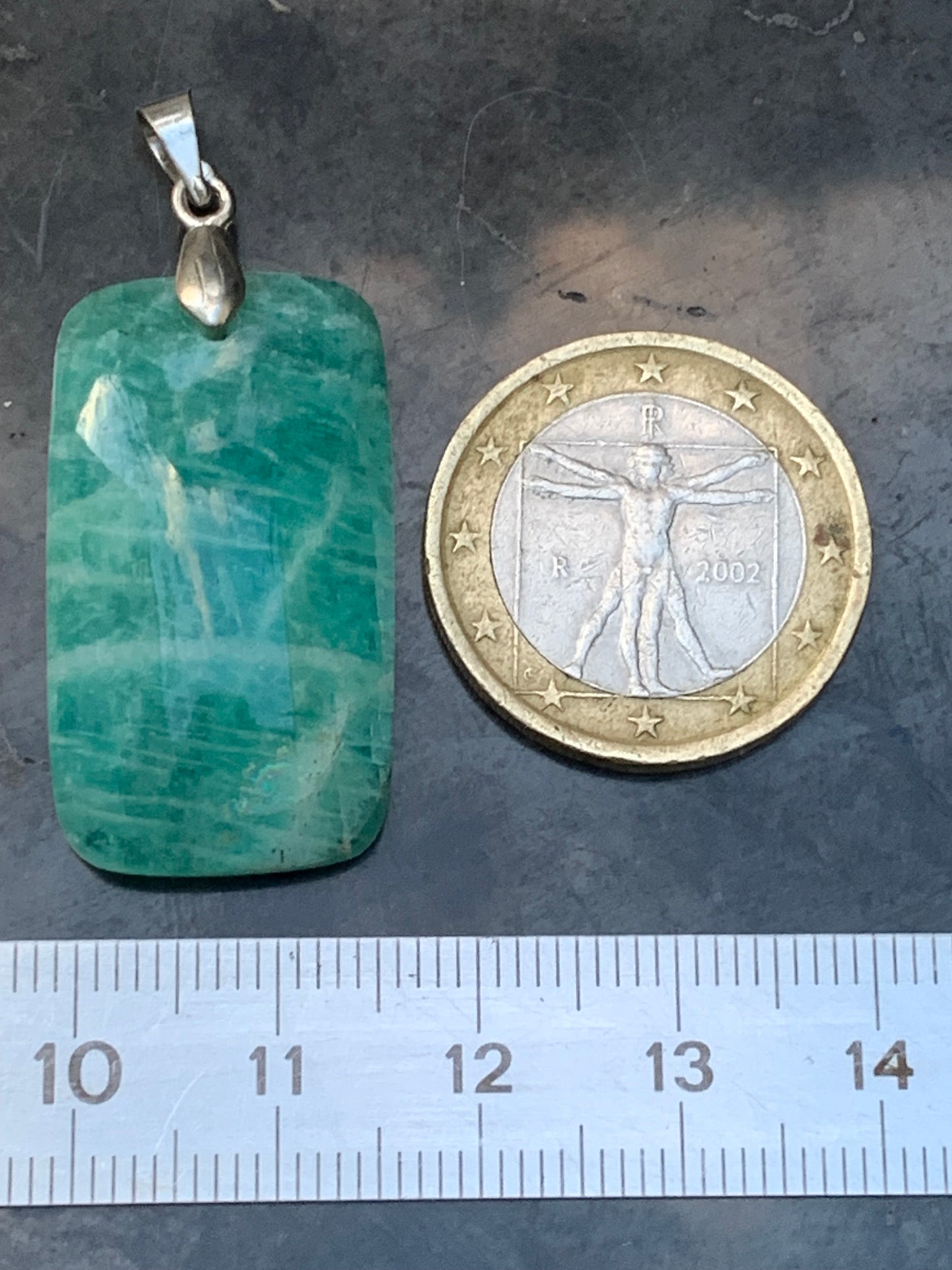 Amazonite, pendant measuring 42mm high x 18mm wide x 8mm thick. Sold with a free adjustable black cord!