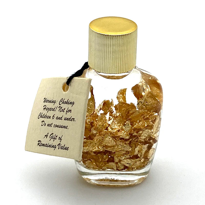 Or, Fiole/ flacon de paillettes de 5x3 centimètres, en provenance du Brésil, avec étiquette de garantie !