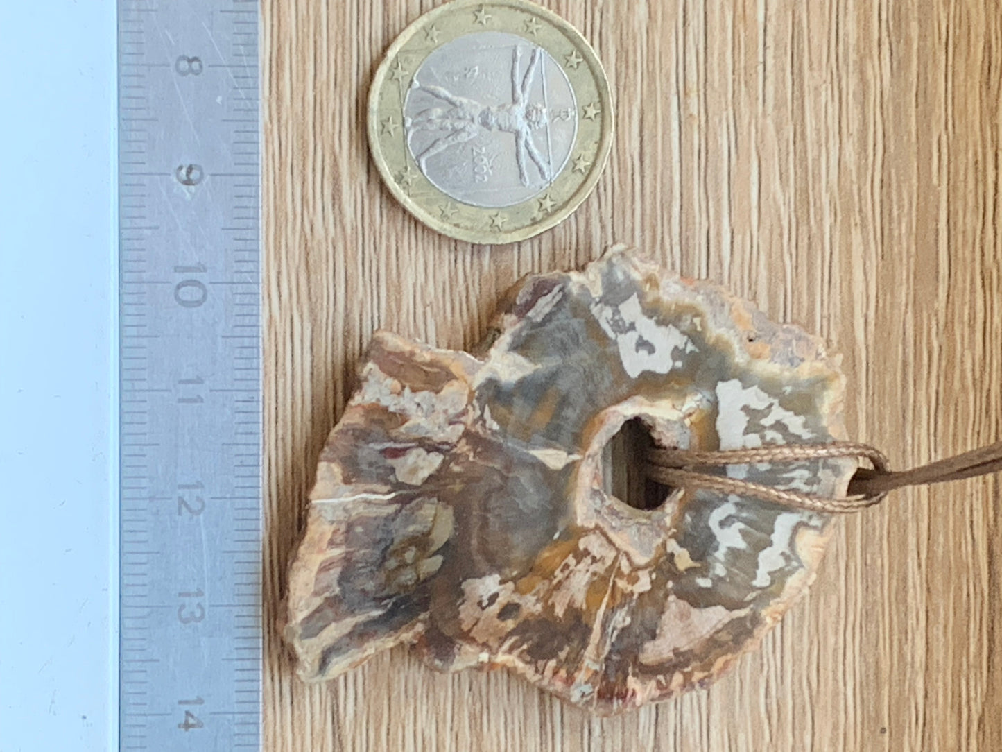 Bois fossilisé/ pétrifié, pendentif de 58x42x8 millimètres, vendu avec cordon coulissant (réglable) marron de 40 à 70 centimètres !