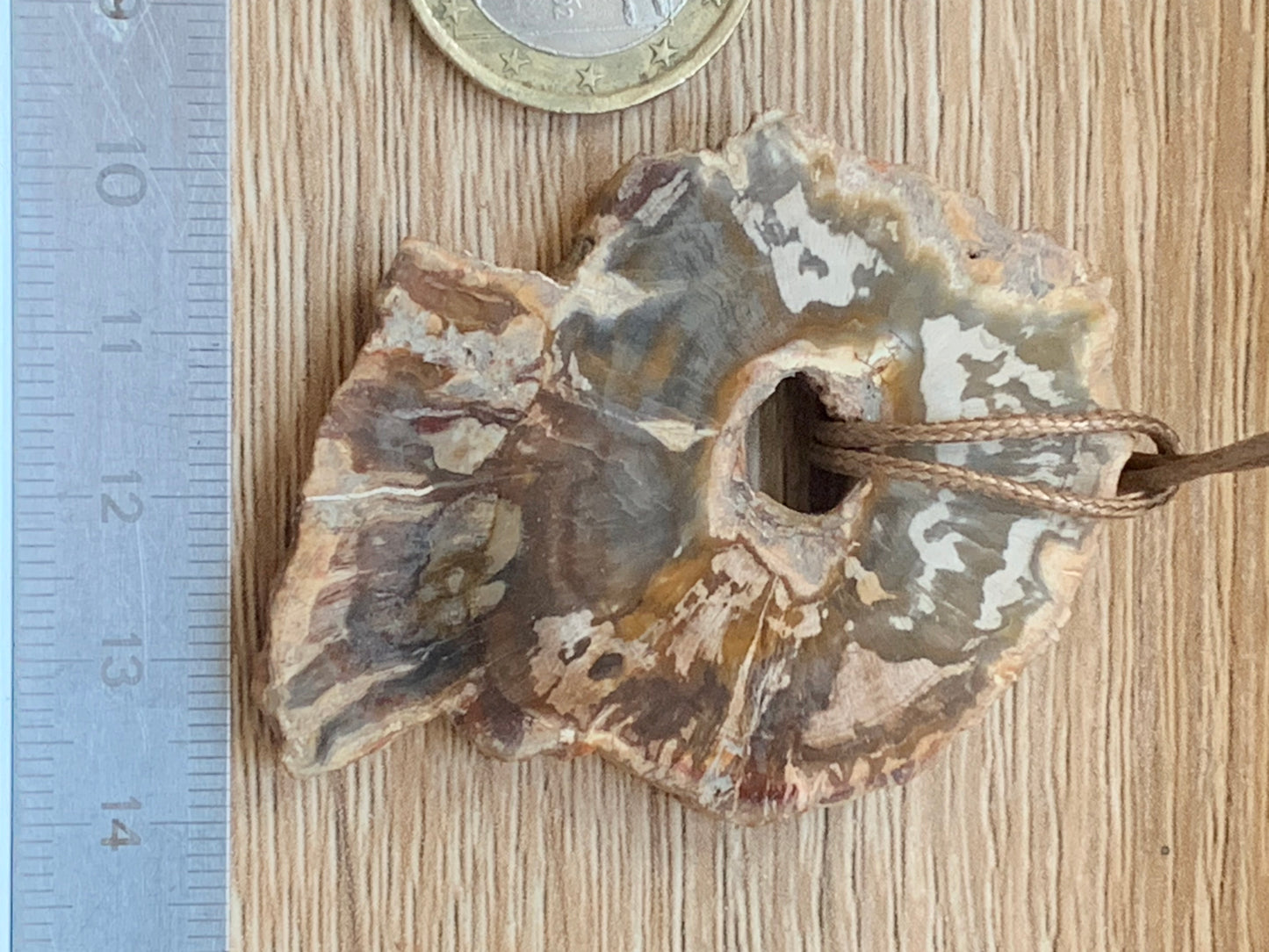 Bois fossilisé/ pétrifié, pendentif de 58x42x8 millimètres, vendu avec cordon coulissant (réglable) marron de 40 à 70 centimètres !