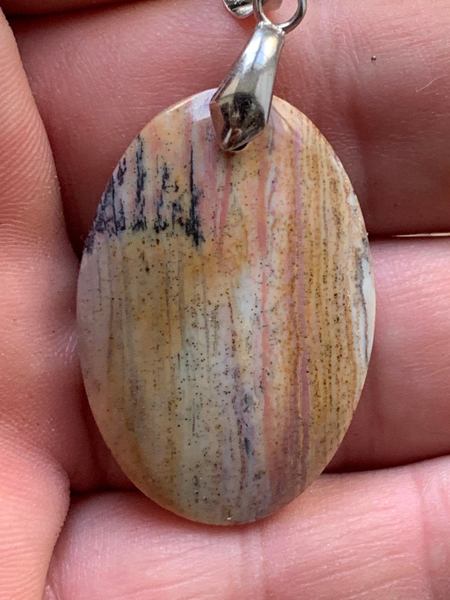 Bois fossilisé/ pétrifié, pendentif en cabochon de 48x25x6 millimètres, vendu avec cordon coulissant (réglable) marron de 40 à 70 centimètres !