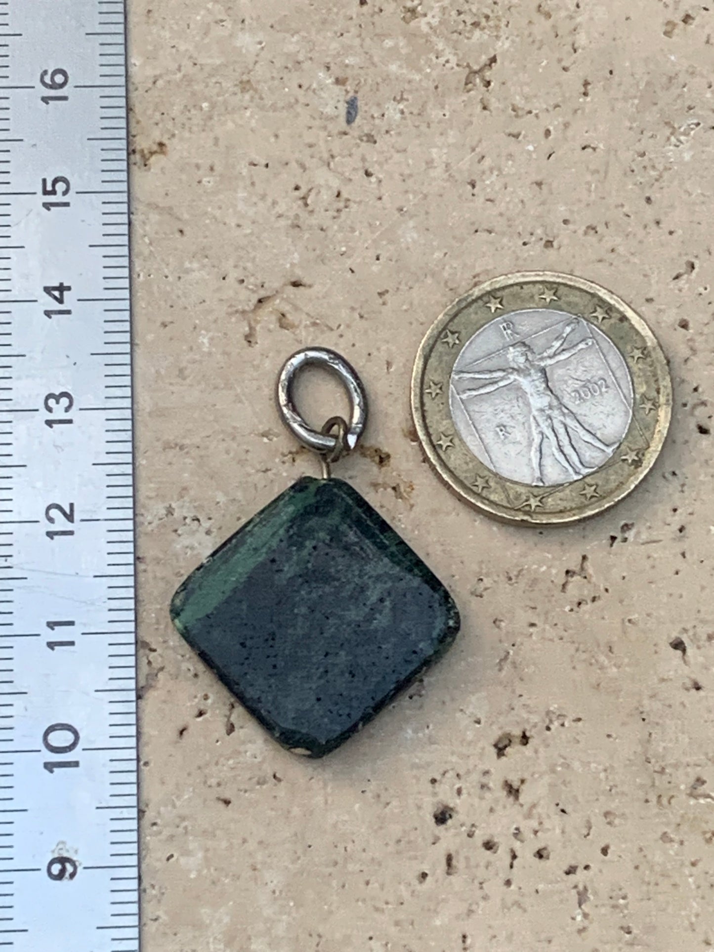 Zoisite pendant mounted by G & Z, 37 mm high x 25 x 5. Sold with an adjustable black cord!