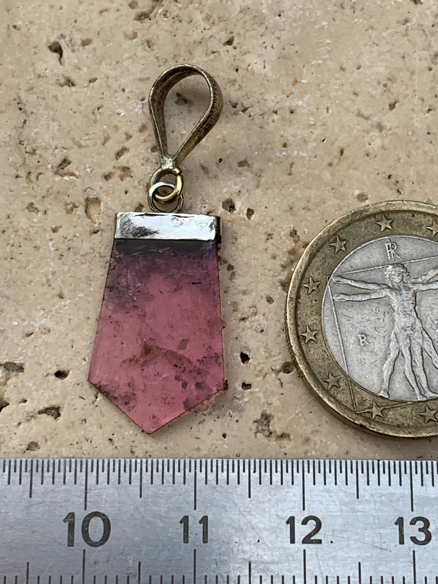 Elbaite watermelon tourmaline, silver pendant 36mm high x 14mm wide x 2mm. Sold with adjustable black cord!