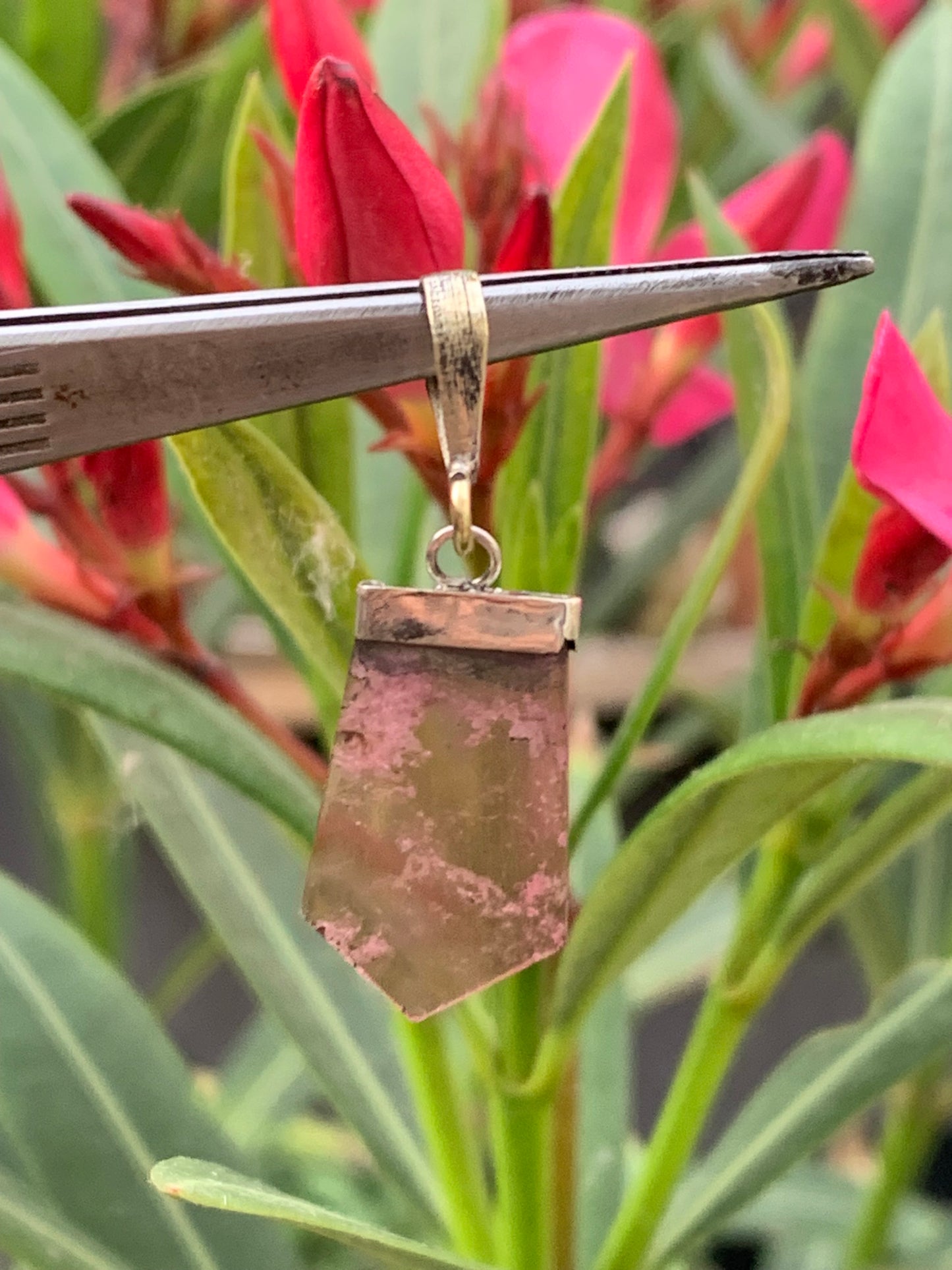 Elbaite watermelon tourmaline, silver pendant 36mm high x 14mm wide x 2mm. Sold with adjustable black cord!