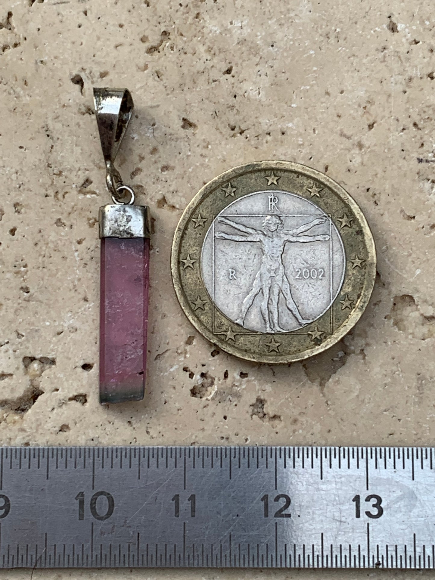 Elbaite watermelon tourmaline, silver pendant 36mm high x 6mm wide x 2mm. Sold with adjustable black cord!